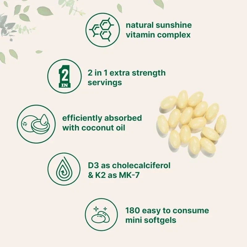 2 PCS Vitamin D3 10000 iu Plus K2 (MK-7) 200 mcg,300 Virgin Coconut Oil Softgels