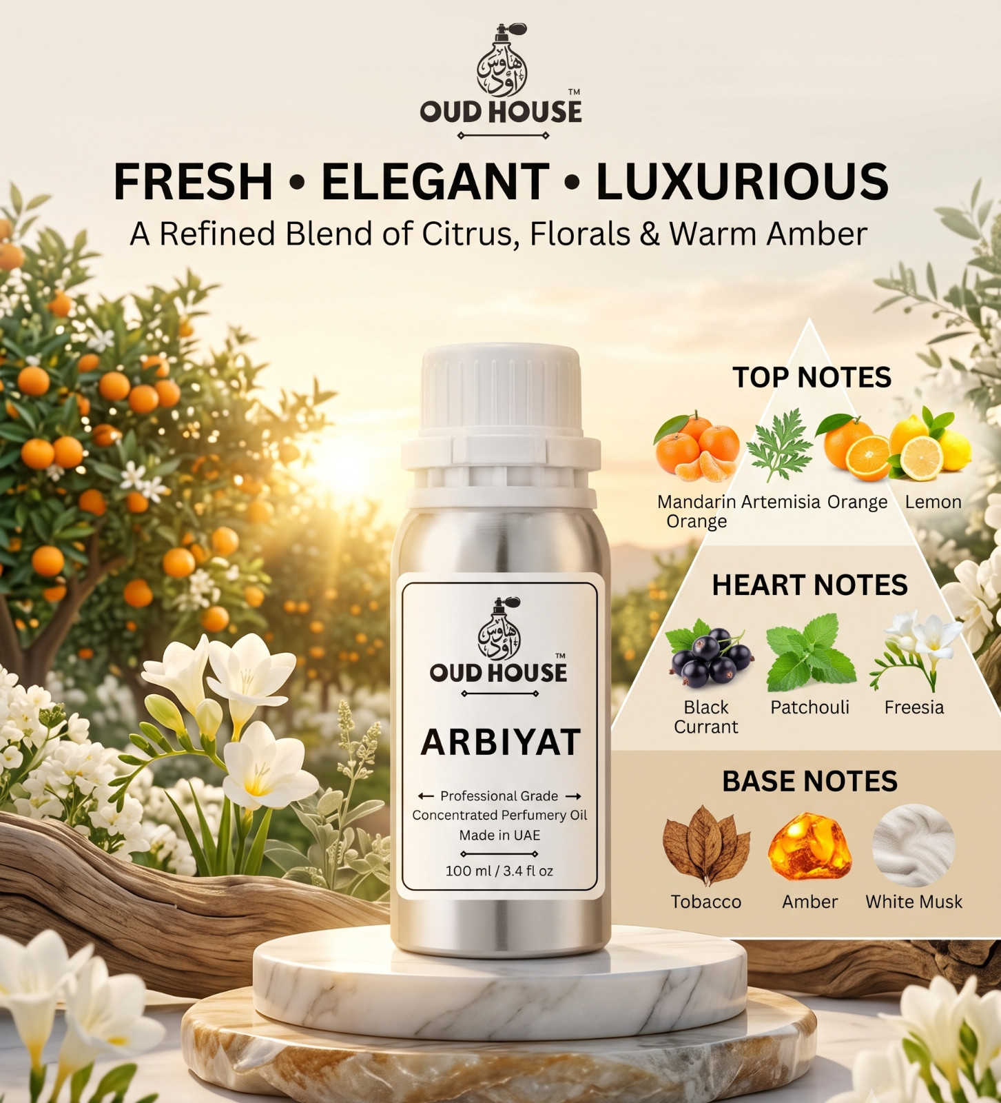 Oud House Arbiyat Perfumery Oil 3.4 fl oz Floral Fruity Tobacco Unisex