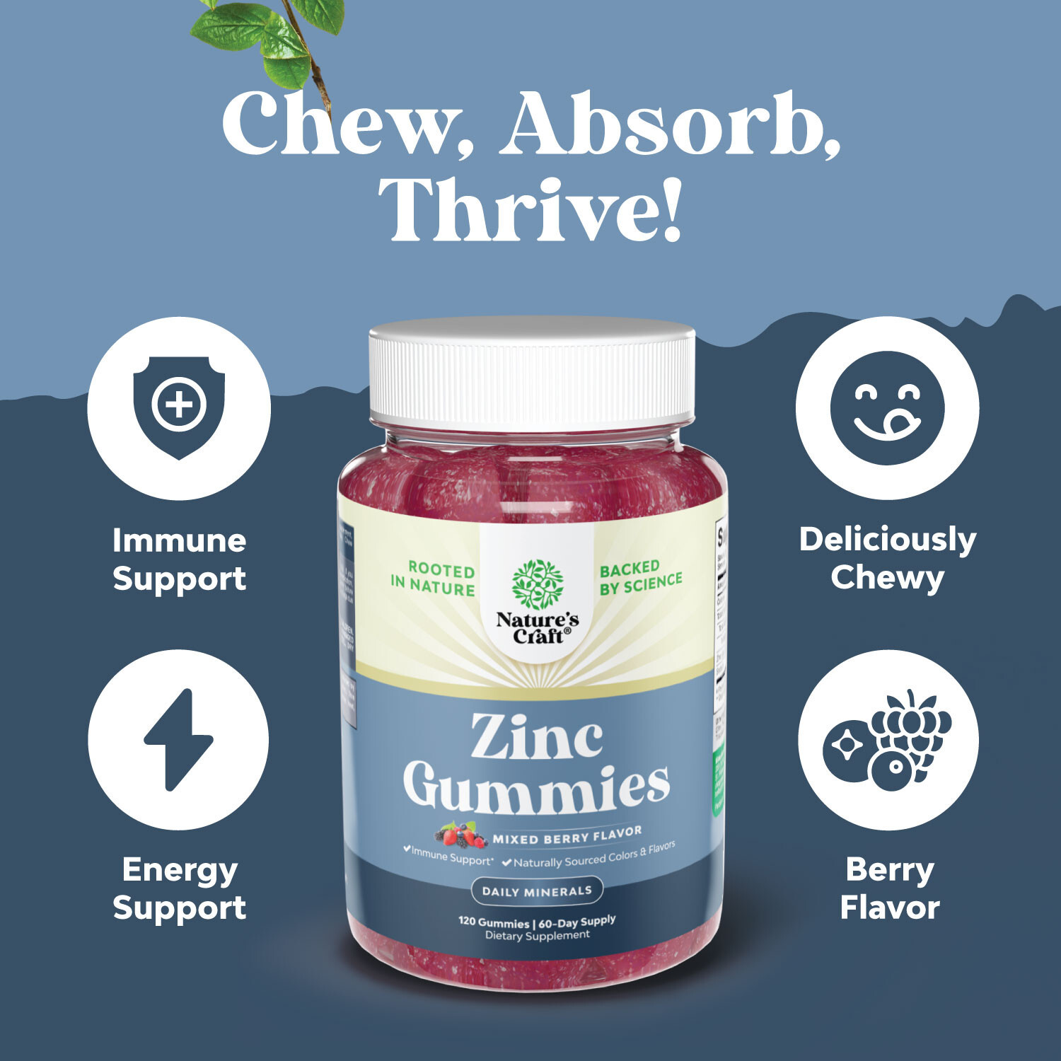 Extra Strength Zinc Gummies for Adults – Chewable Zinc Citrate Immunity 120ct