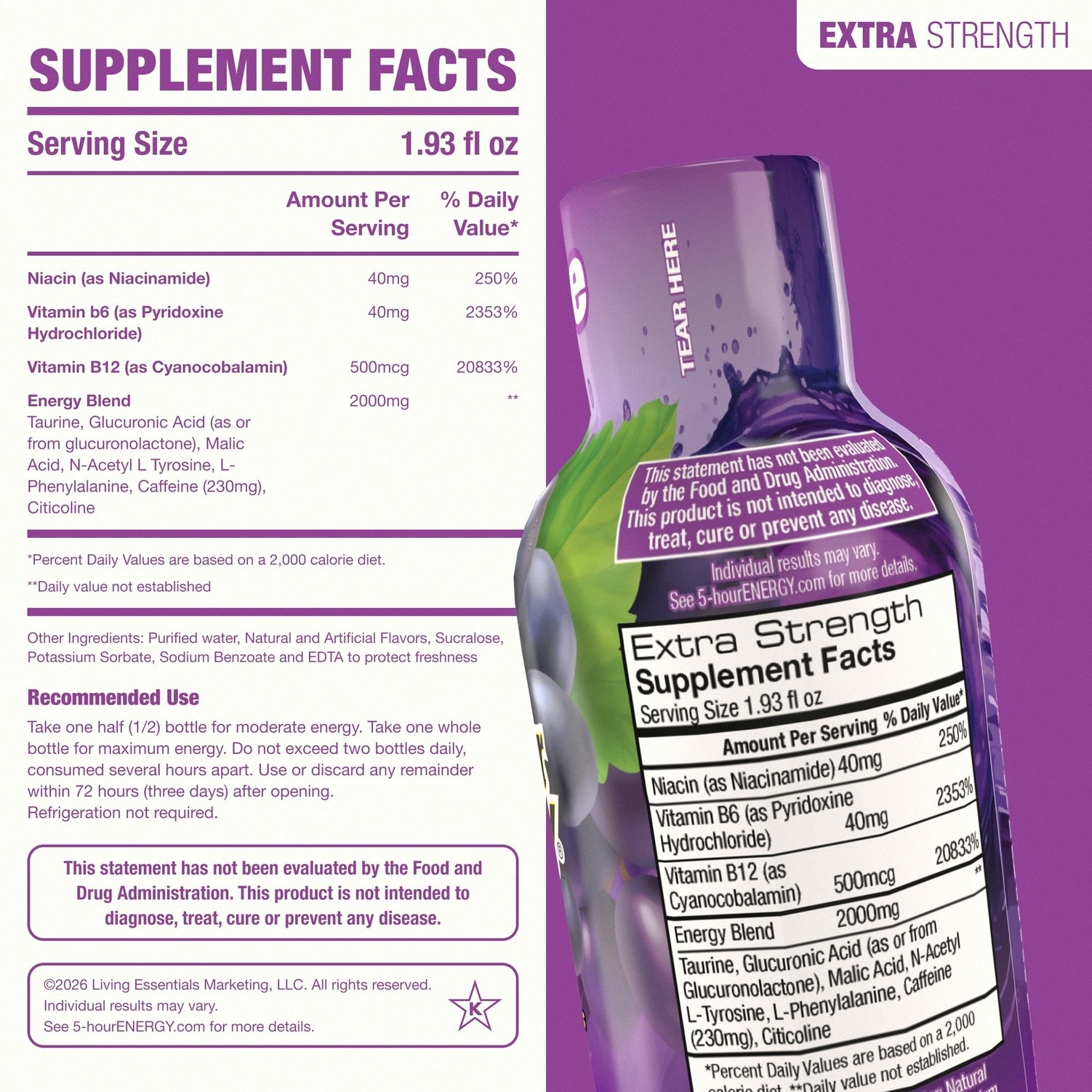 5-hour ENERGY Shot, Extra Strength, Grape, 15 Count – Single Size