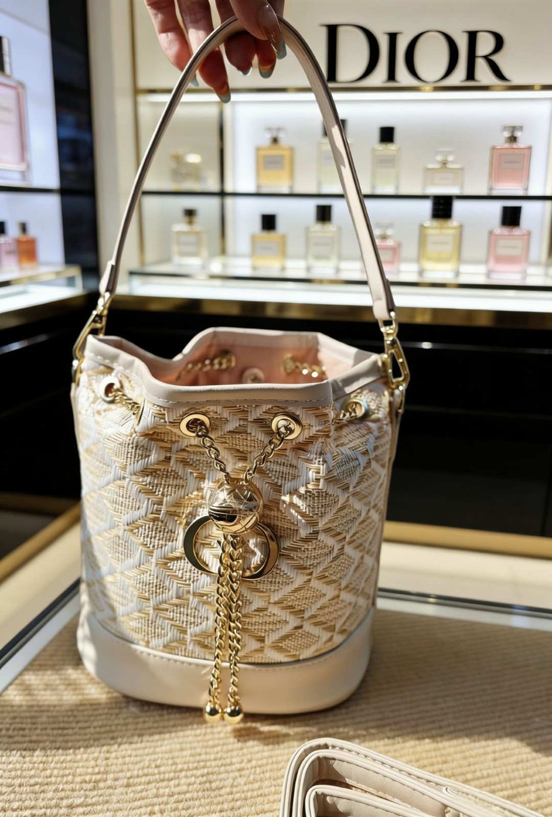 Makeup VIP GIFT C D Beauty Lace Bucket Bag Gold Chain Drawstring Crossbody Purse