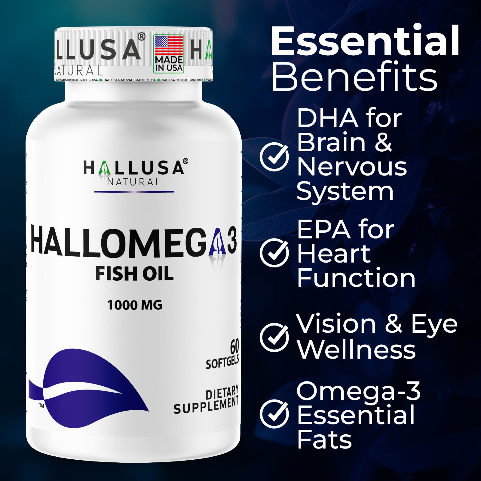 OMEGA 3 – Fish Oil Supplement – Cardiovascular Wellness – 60 Softgels