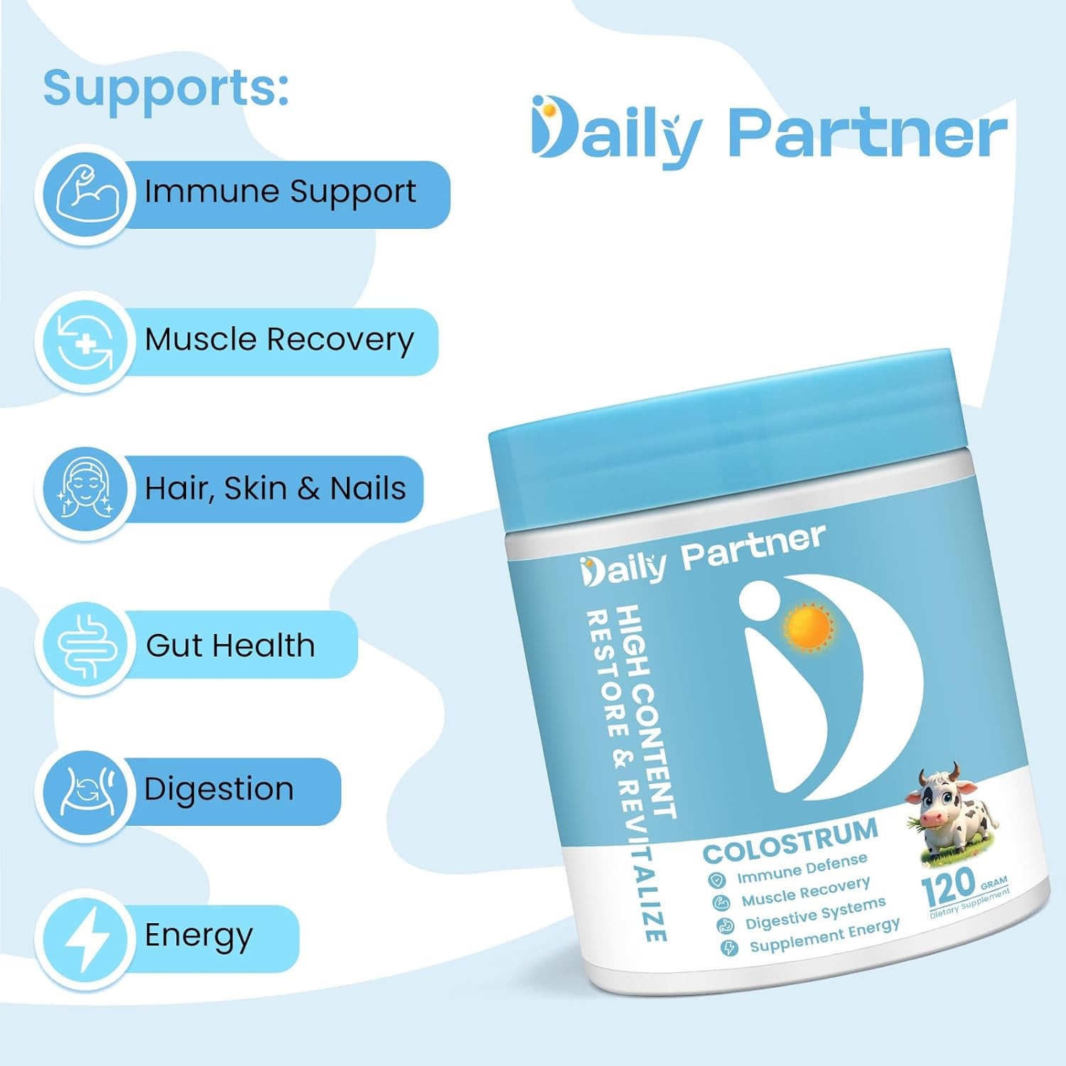 Daily Partner Colostrum Powder Supplement for Humans 120g ~ Exp 8/26