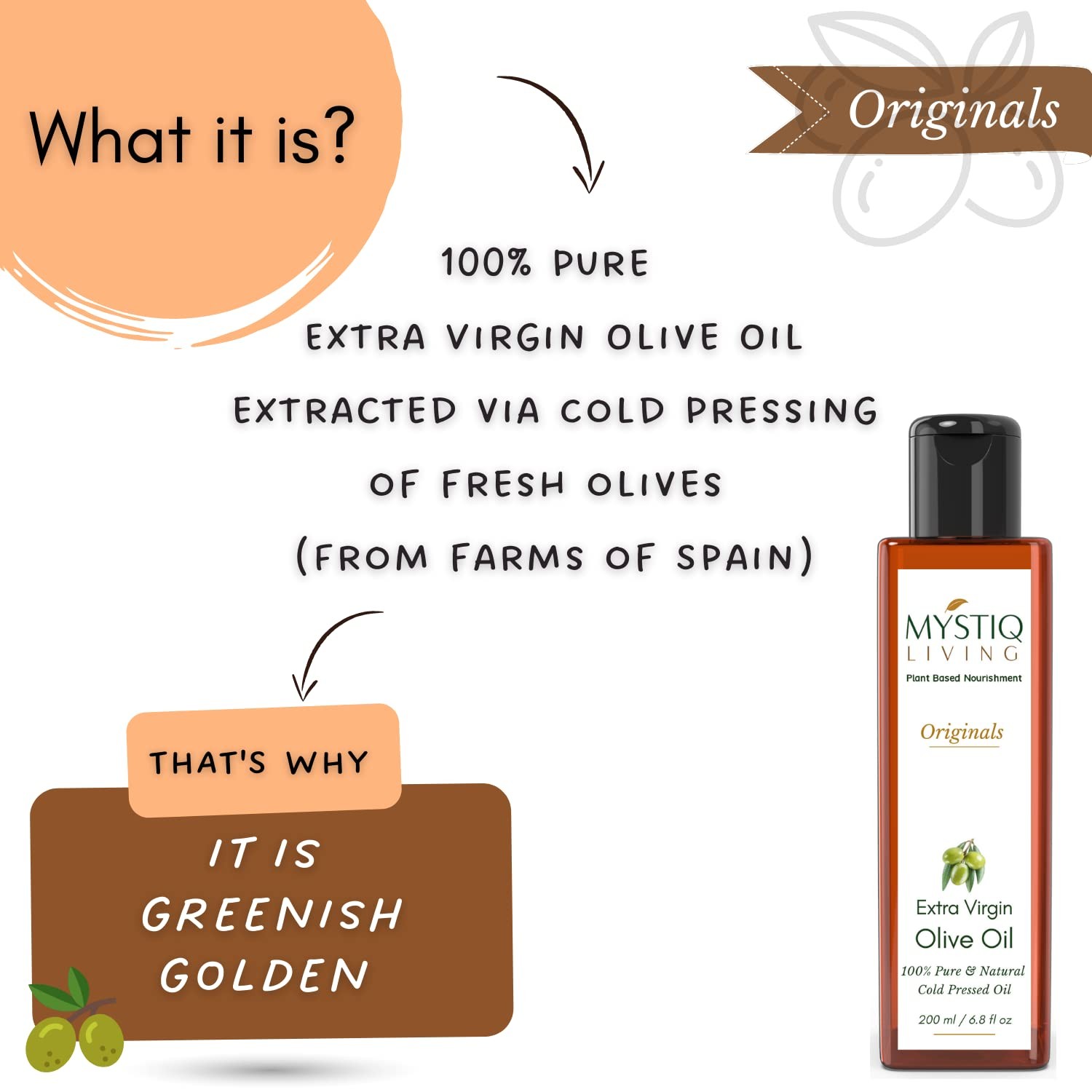 Mystiq Living Extra Virgin Olive Oil For Skin & Hair 200ml
