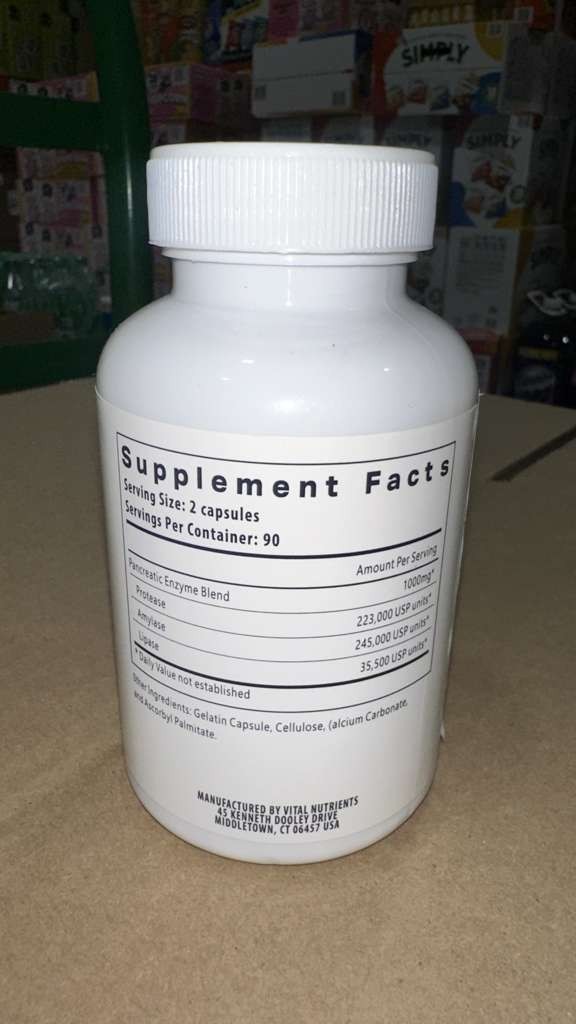 Vital Nutrients Pancreatic Enzymes 180 Capsules Digestive Support