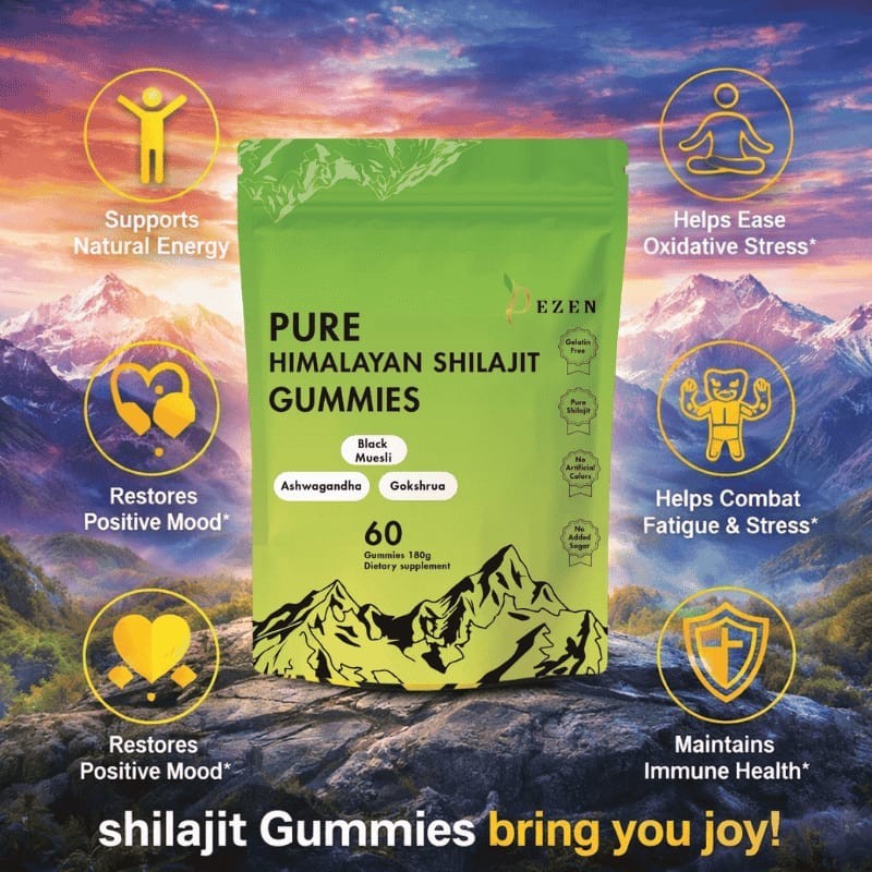 DEZEN Himalayan Shilajit Gummies 3000mg with Ashwagandha 60Pcs Vitality Boost