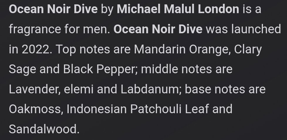 Michael Malul London Ocean Noir Dive Eau de Parfum 3.4oz 100ml New In Box
