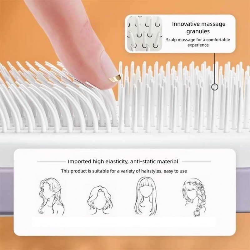 Self-Cleaning Hair Brush Rotating Handle Anti-Static Detangling Comb All Hair US