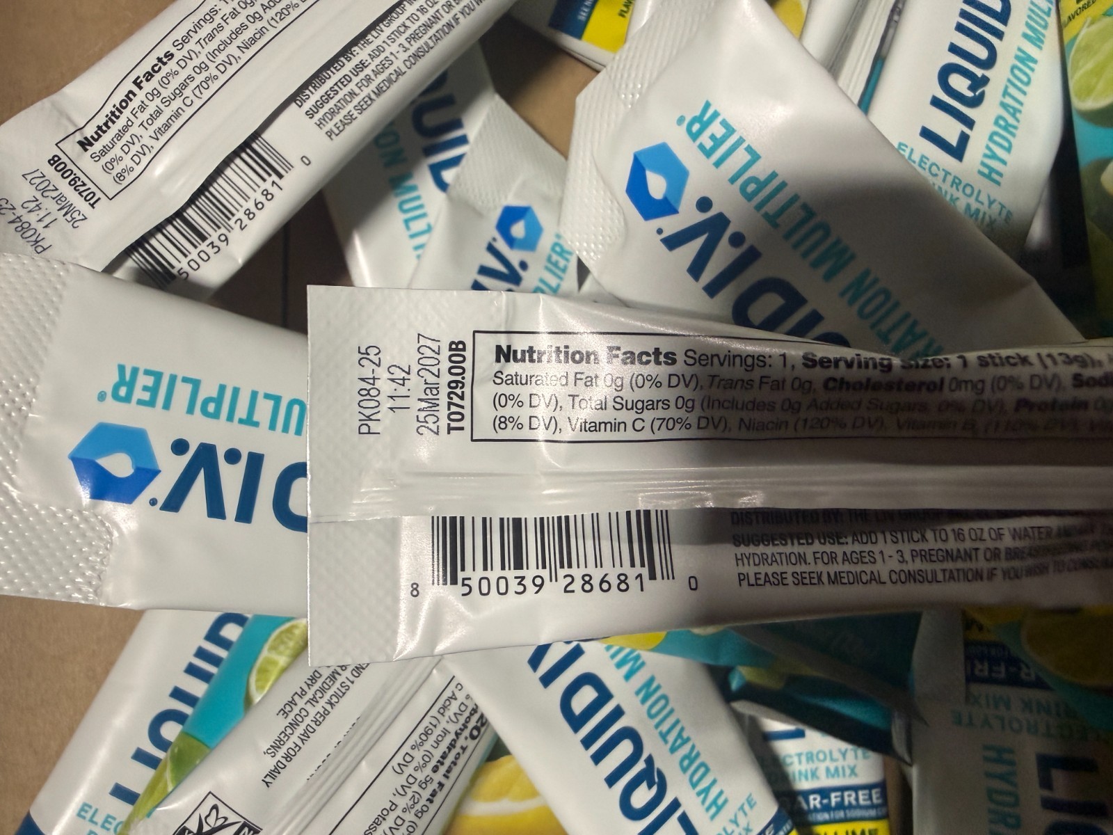 30x Liquid IV Sugar Free Lemon Lime Hydration Multiplier Drink Mix Sticks 3/27