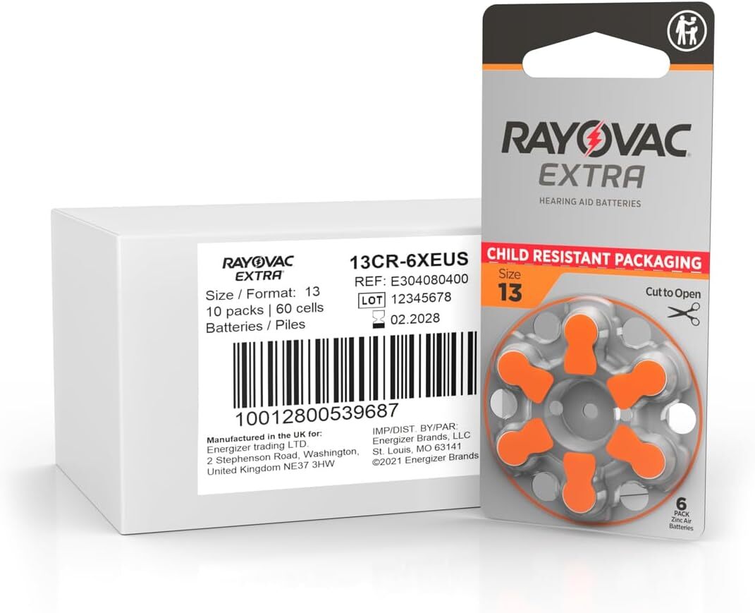 60 Rayovac Extra Advanced Size 13 Hearing Aid Batteries 1.45V Zinc Air Exp 2027