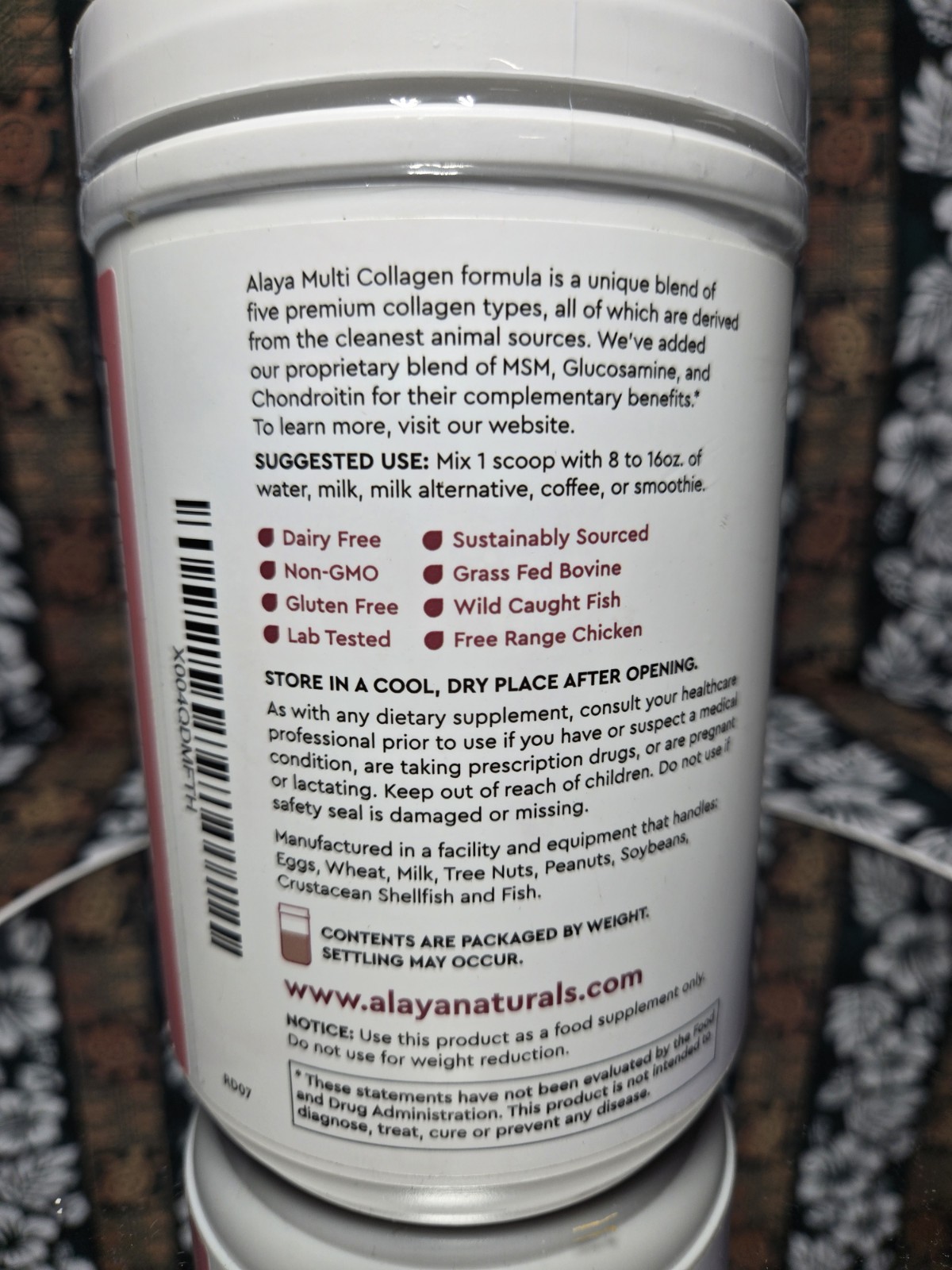 Alaya Multi Collagen Powder Unflavored Joint Support 13.55oz