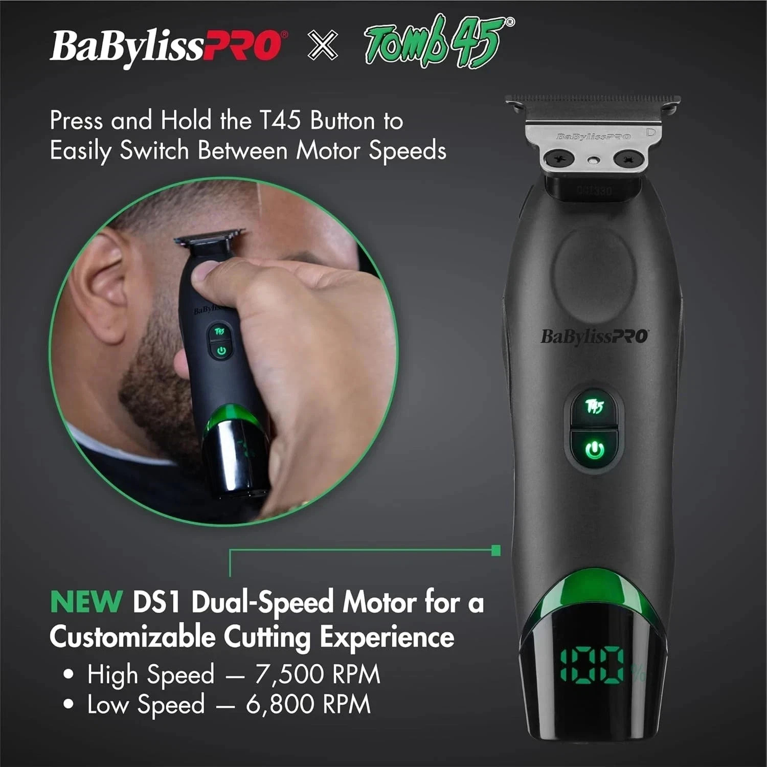 Babyliss Pro X Tomb45 Black Green Professional Cordless Trimmer FXT45T Tomb 45