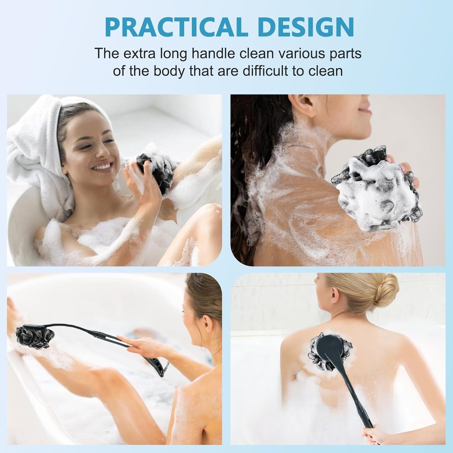20.5″ Loofah with Handle Replaceable Shower Body Scrubber Dark Black Men