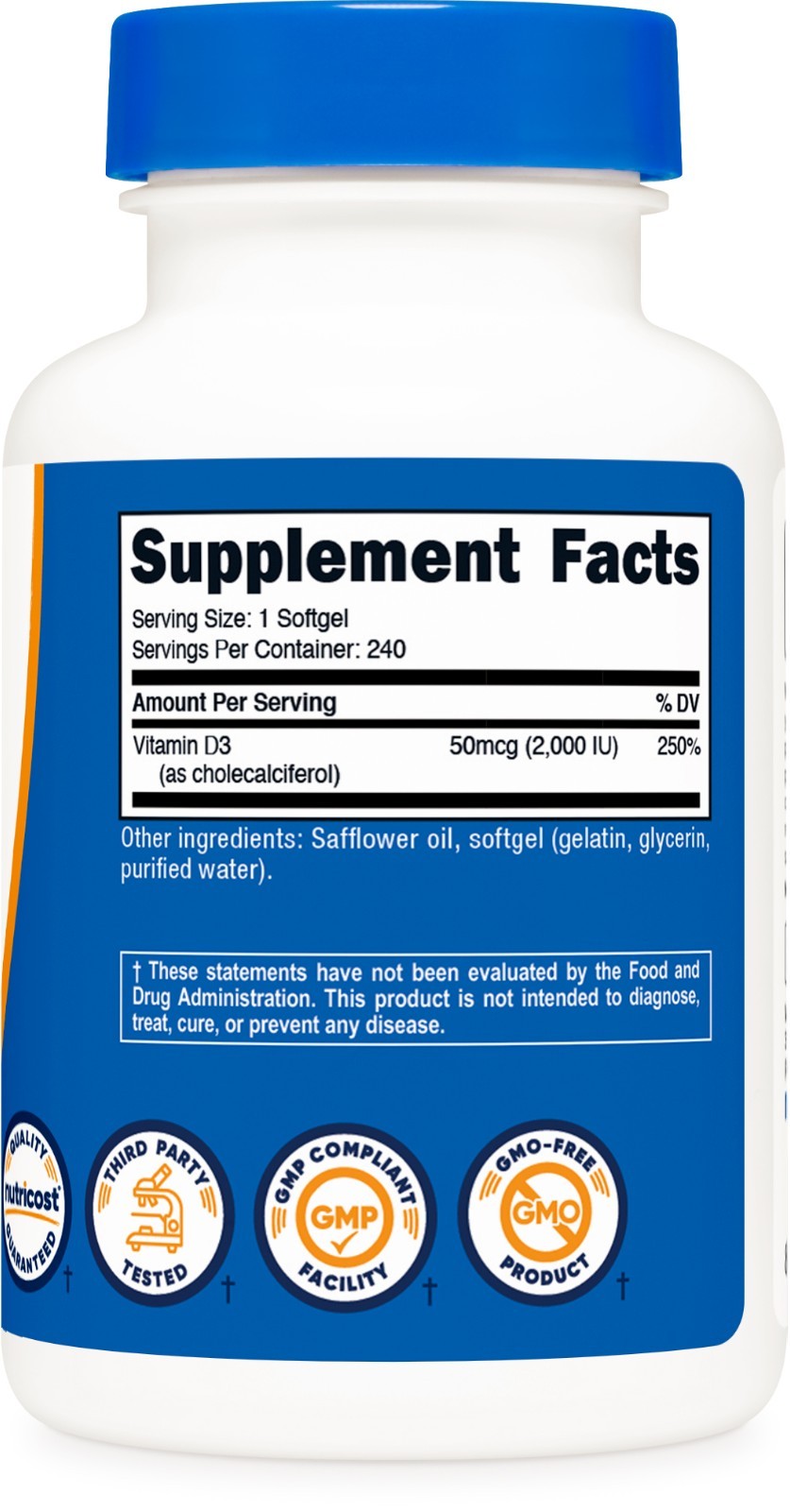 Nutricost Vitamin D3 2000 iu Softgels, 240 Softgels – Non-GMO & Gluten Free