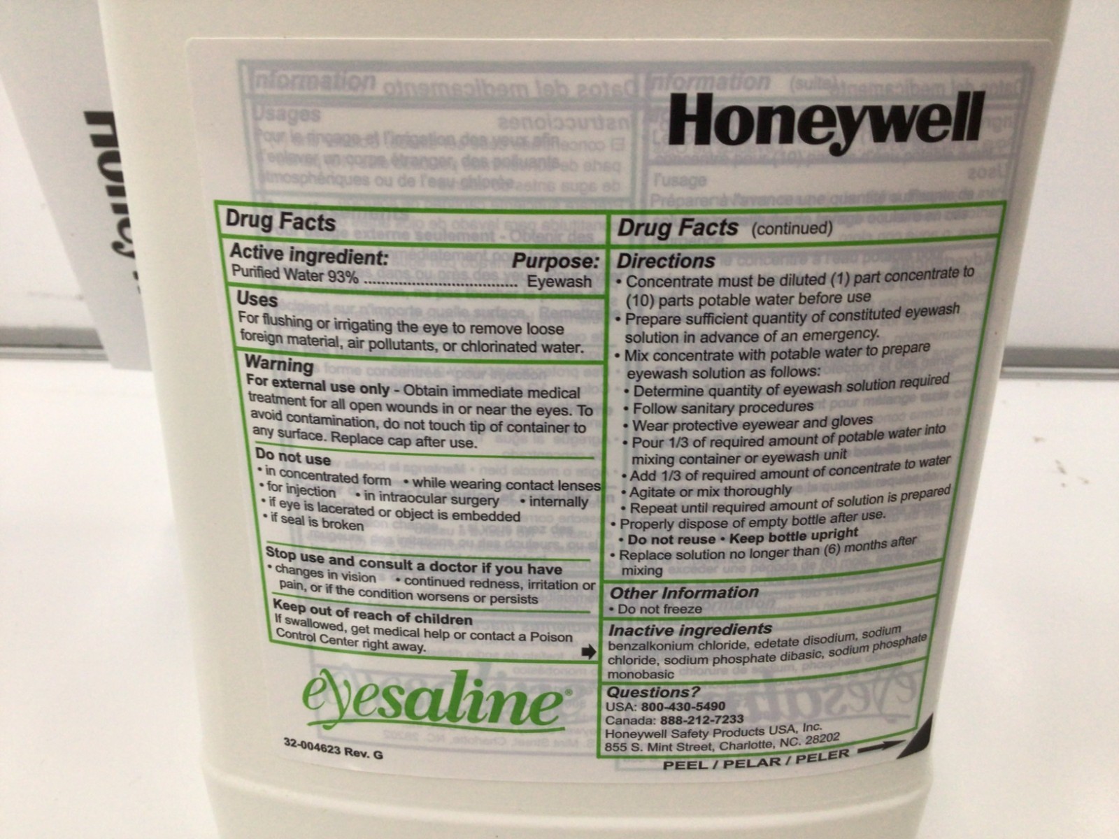 Honeywell Emergency Eyewash 32-000509-0000-H5 Saline Concentrate, 70 oz.,