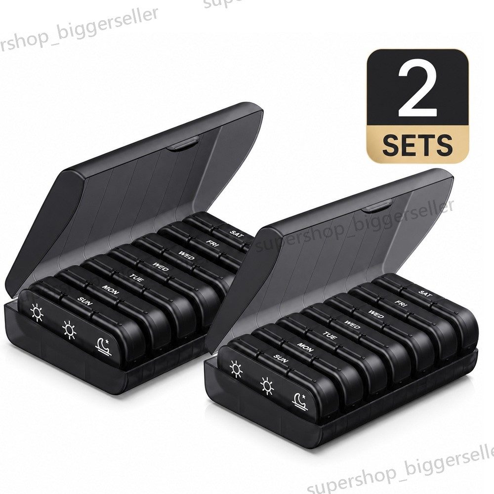 2 Pack Weekly Pill Box Organizer 3 Times a Day 7 day Medicine Organizer Case US