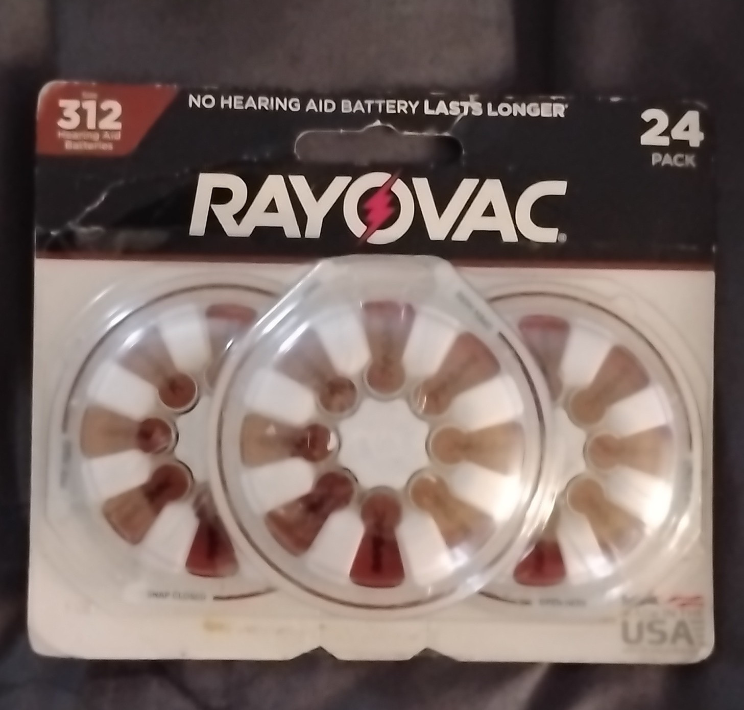 Rayovac Size 312 (Brown) Zinc-Air Hearing Aid Batteries 24 Pack 1.45V 312-24