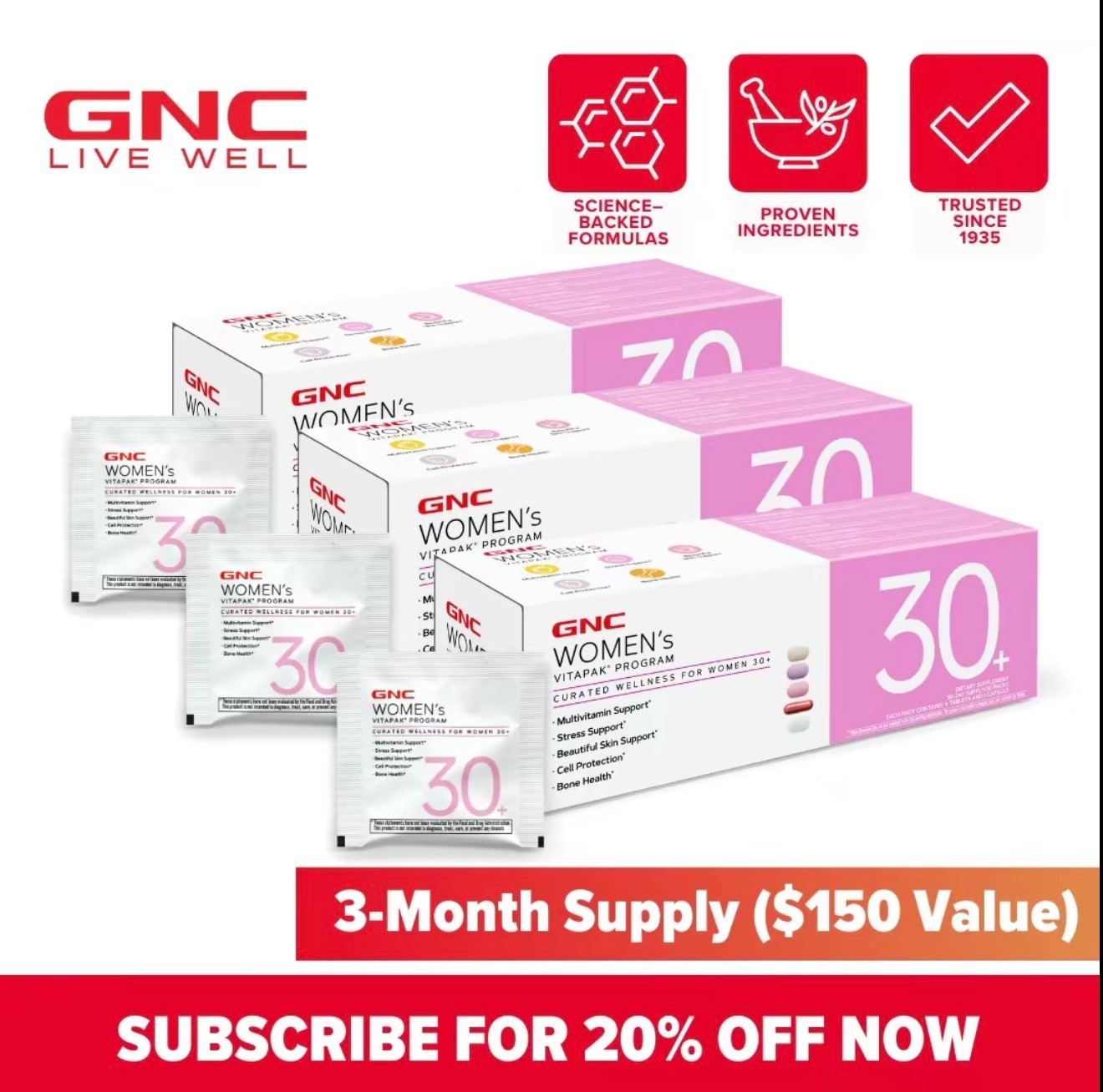 GNC Women’s Vitapak Program 30+ Curated Wellness for Women 30-Day Supply