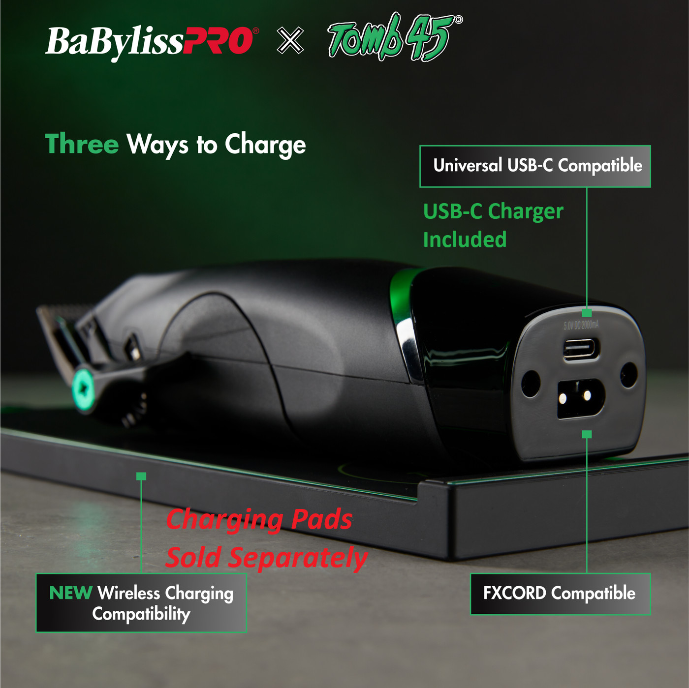 Babyliss Pro X Tomb45 Black Green Professional Cordless Trimmer FXT45T Tomb 45