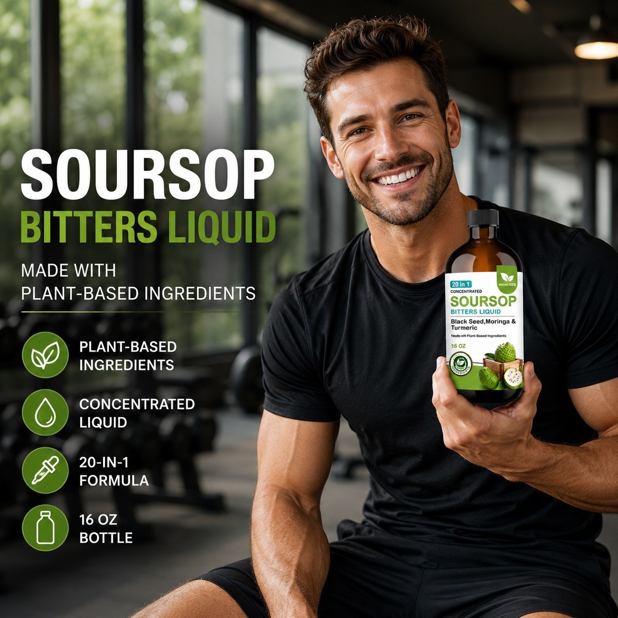 Soursop Bitters Liquid 20-in-1 Herbal Blend Vegan Sugar Free 16 oz – Pack of 2