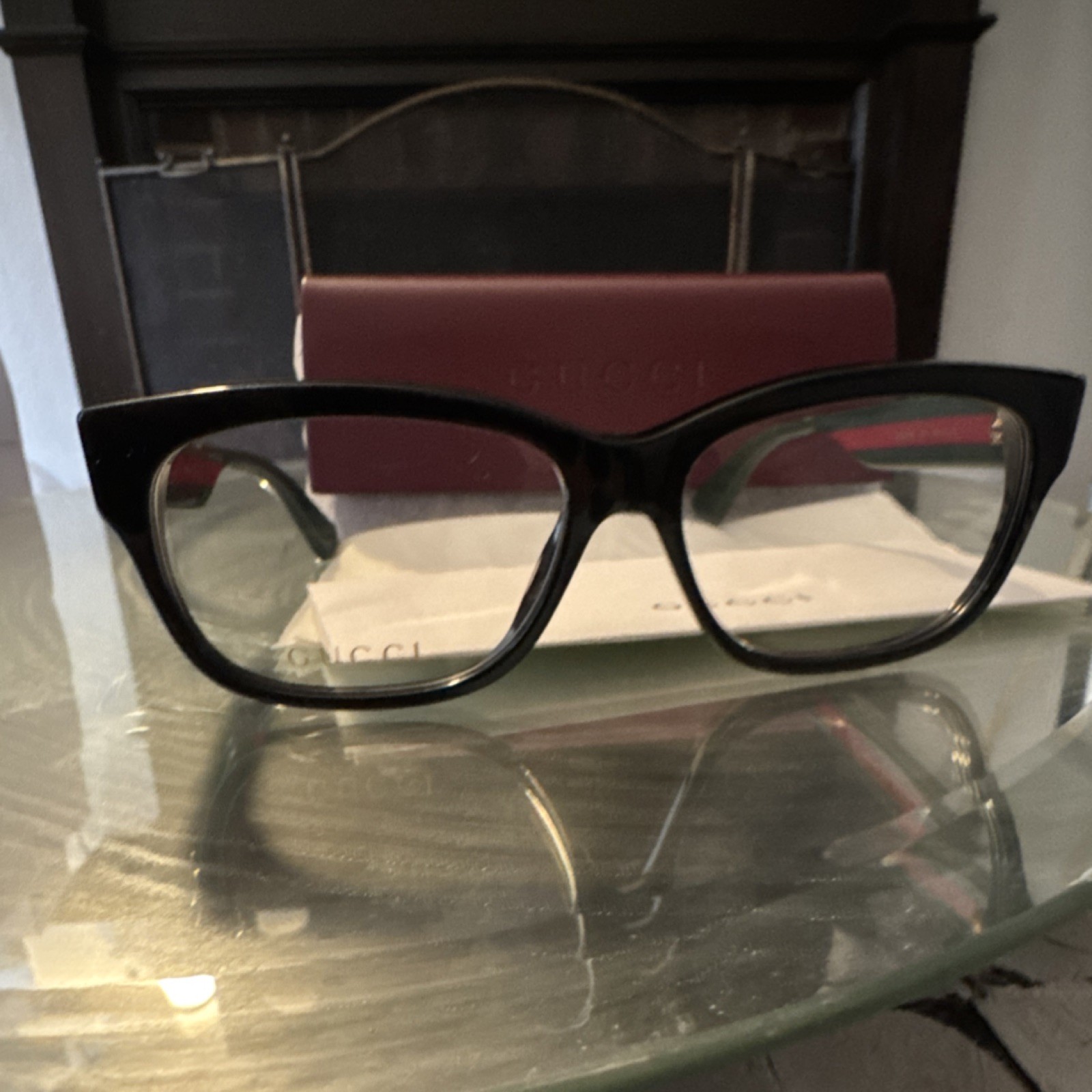 Gucci Black Green Red Square Plastic Full Rim Eyeglasses Frames Unisex Designer