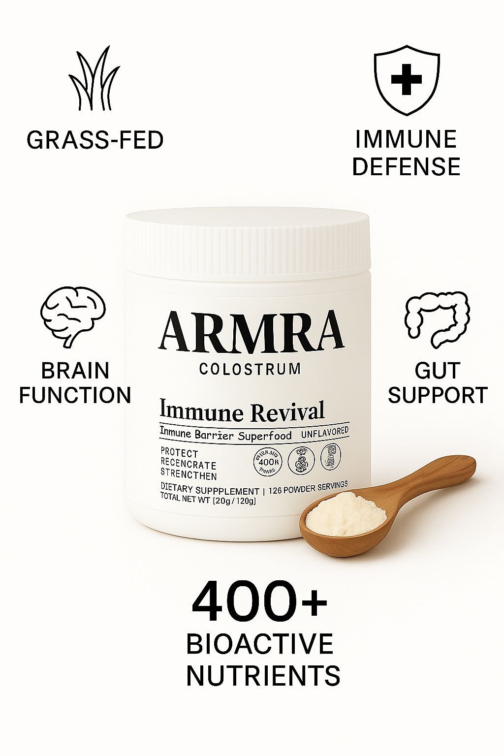 ARMRA Colostrum Superfood Grass-Fed Immune Fitness Brain Benefits Unflavored New