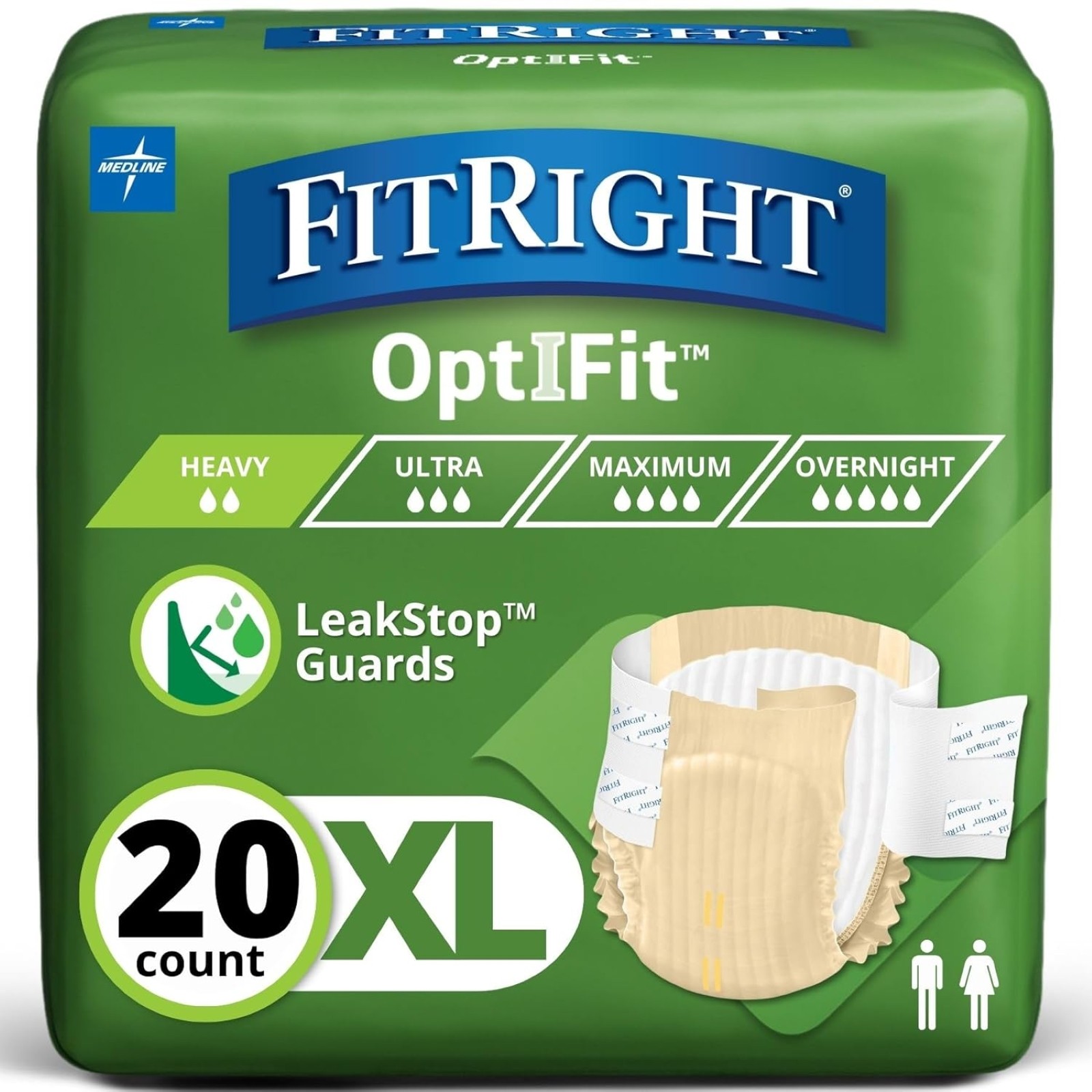 FitRight OptiFit Adult Disposable Unisex Diapers, Heavy Absorbency, XL, 20 Count