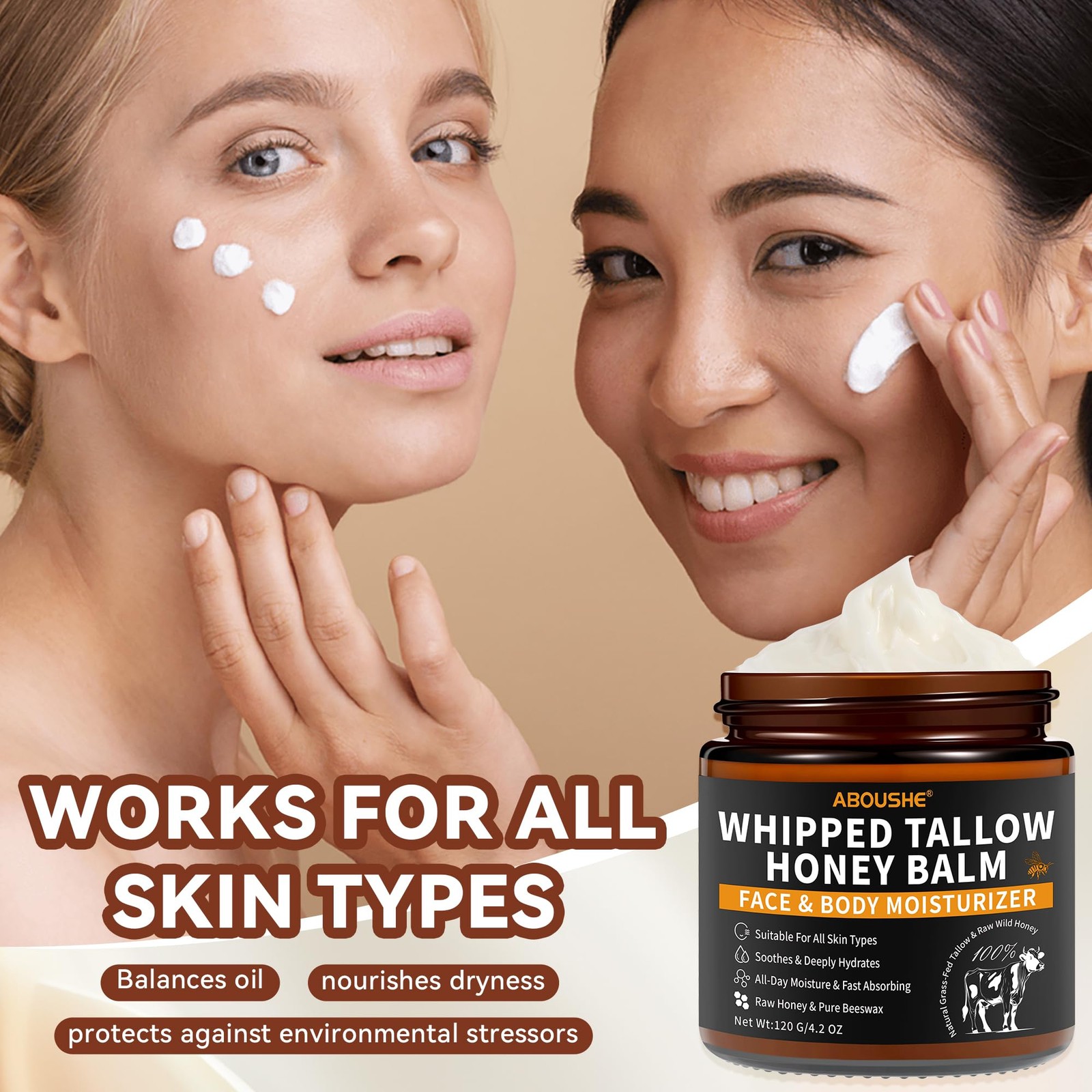 Beef Tallow for Skin – Organic Grass-Fed Whipped 4.2 Fl Oz (Pack of 1)