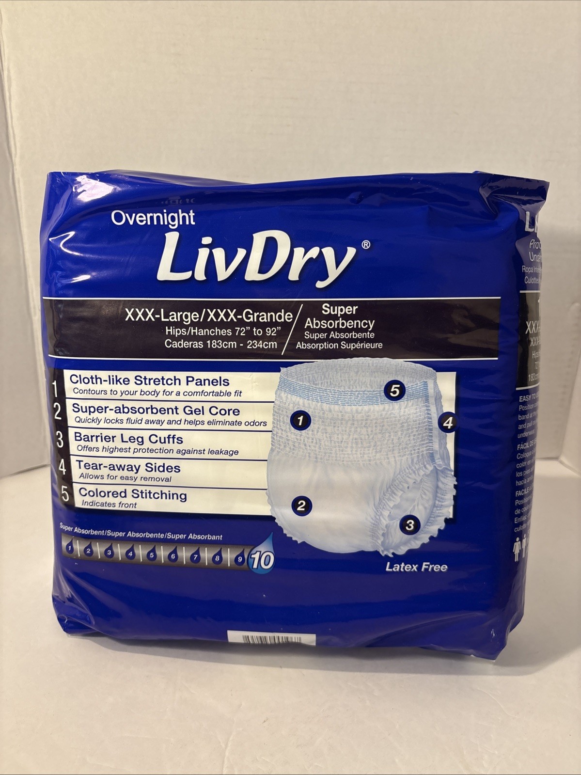 LivDry Protective Underwear, Overnight Super Absorbency XXX-Large Unisex (10)