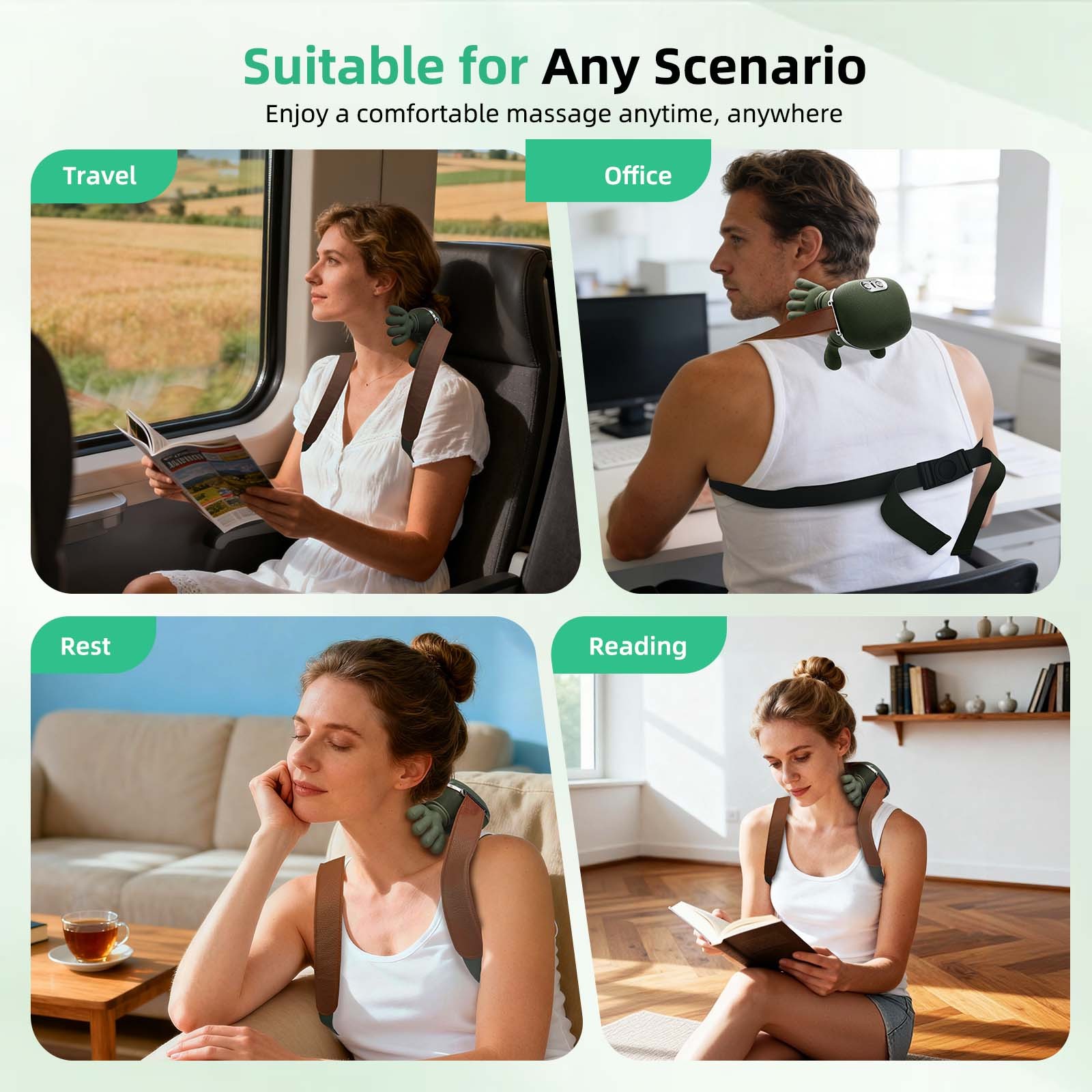Wearable Neck Massager Designed for Daily Use w/ Quiet Shiatsu Soft Heat Relief