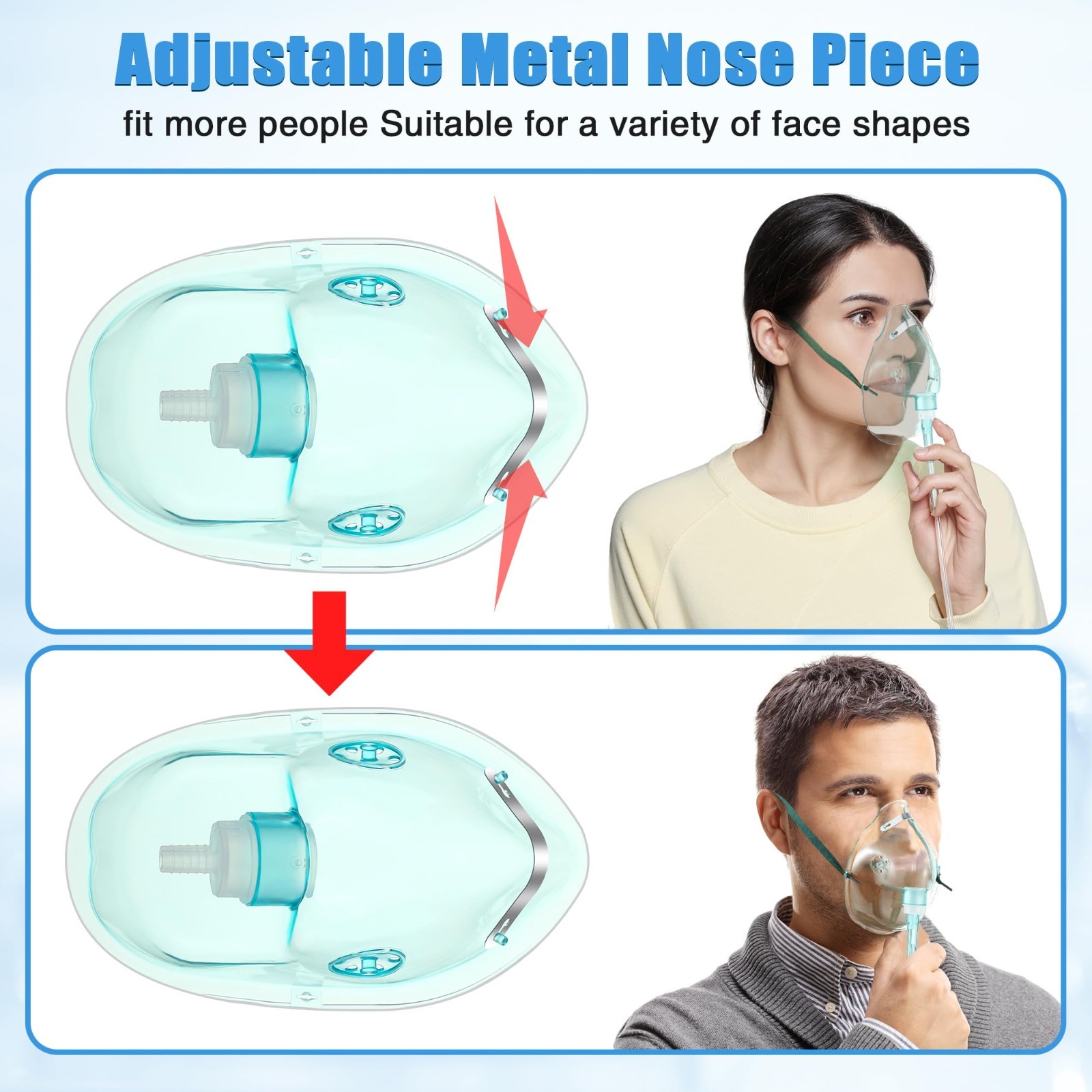 2PCS L Oxygen Mask with 6.6 Ft Tubing and Adjustable Elastic Strap, Adult Oxyge