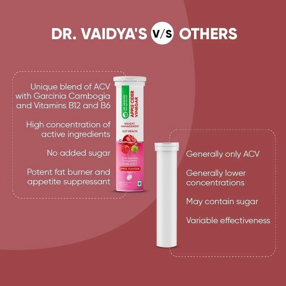 Dr. Vaidya’s Apple Cider Vinegar Effervescent Tablet with 60 Tablets, Pack of 4