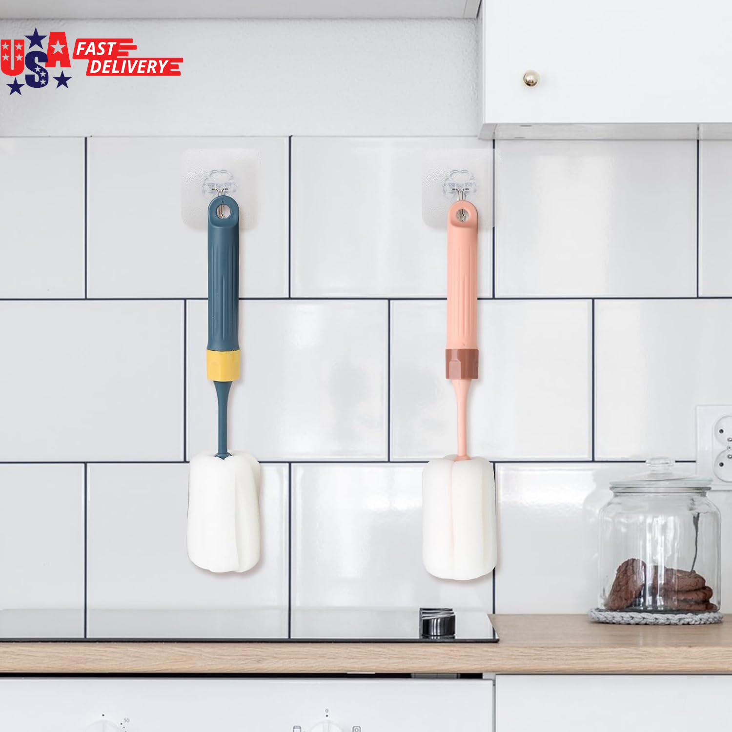 Sponge Bottle Brushes Adjustable Long Handle up to 12.9” High Density Foam Bottl