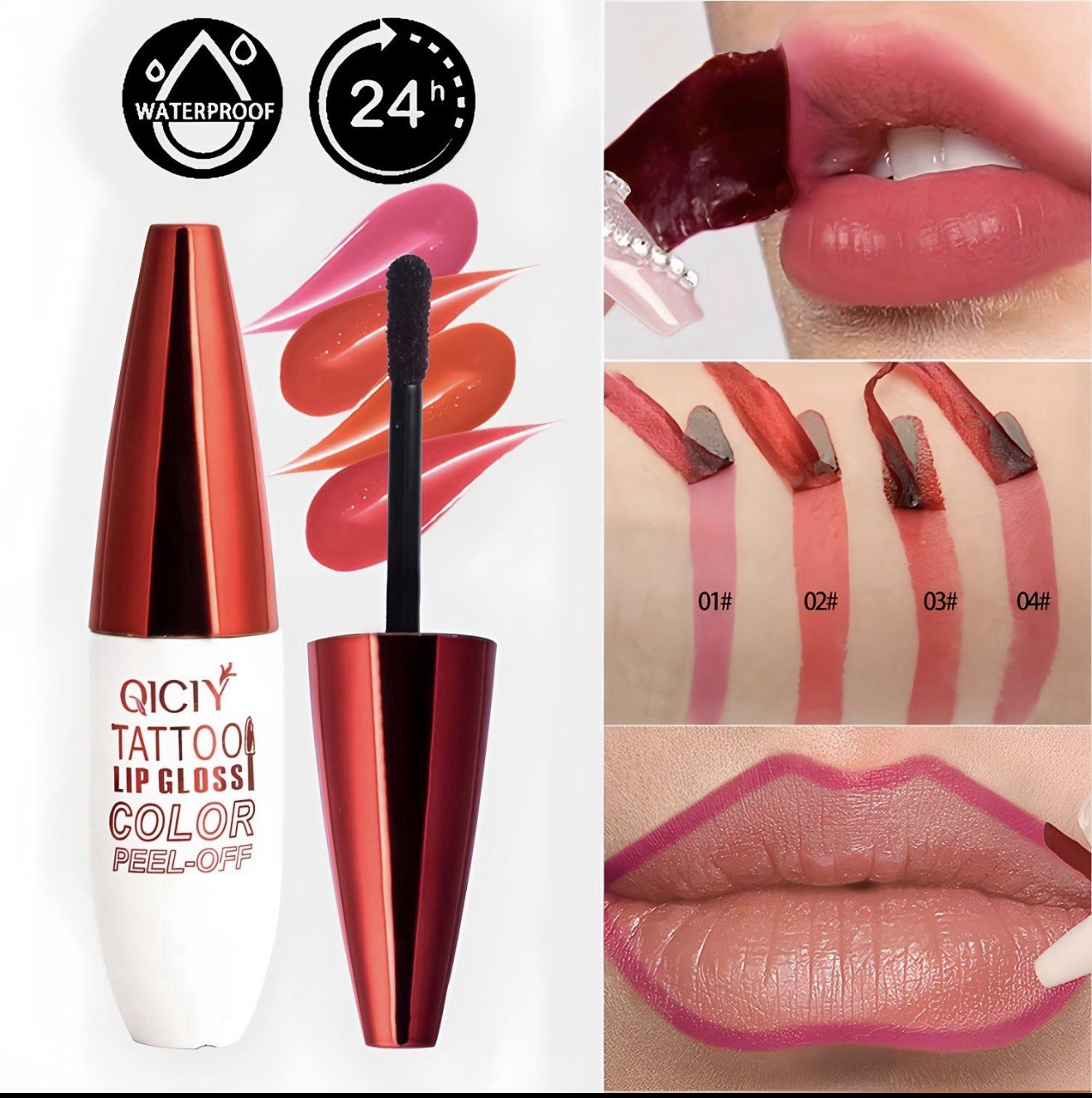 QICIV Tattoo Peel-Off Lip Gloss 0.35 oz Waterproof Long Lasting Shine