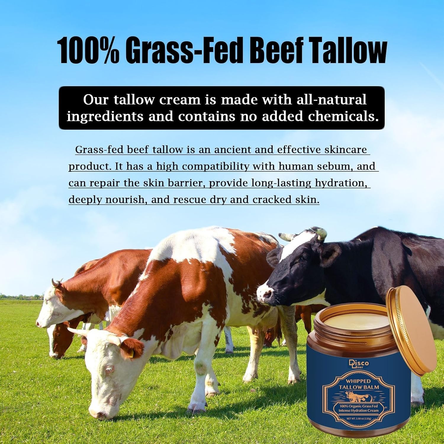 Natural Skin Repair Balm – 100% Grass Fed Beef Tallow & Hydrating Oils, 8.15 oz