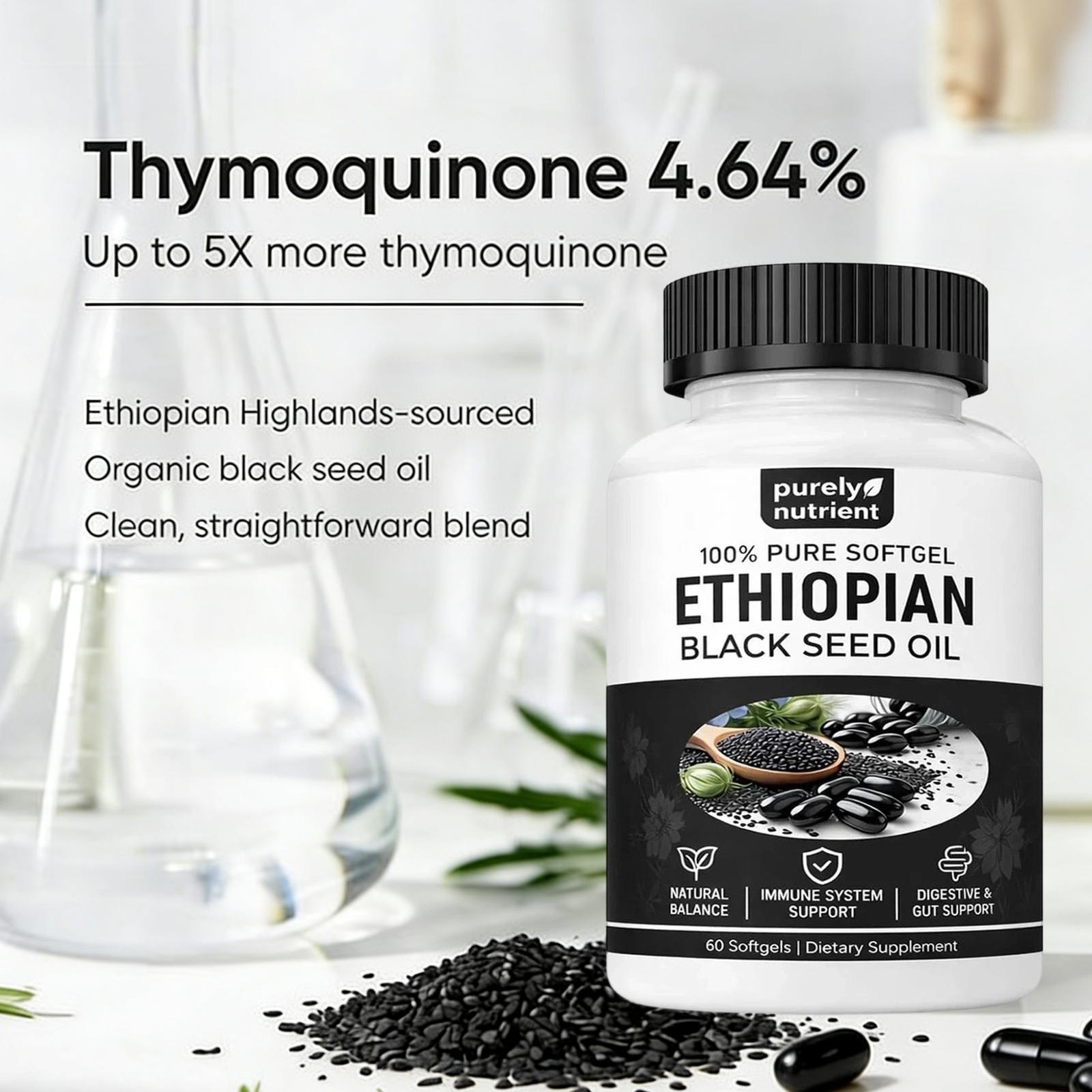 3 PACK Ethiopian Black Seed Oil Softgels |4.64% Thymoquinone |Gluten-Free