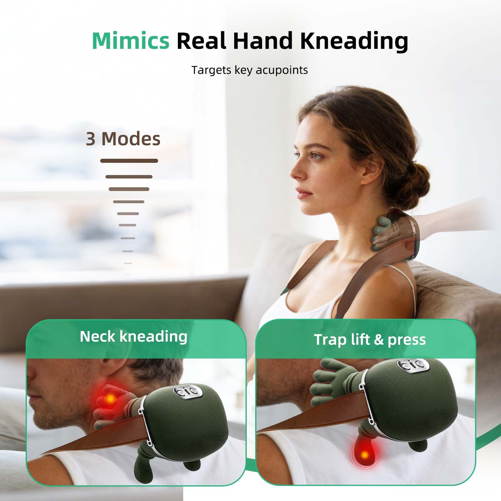 Wearable Neck Massager Designed for Daily Use w/ Quiet Shiatsu Soft Heat Relief
