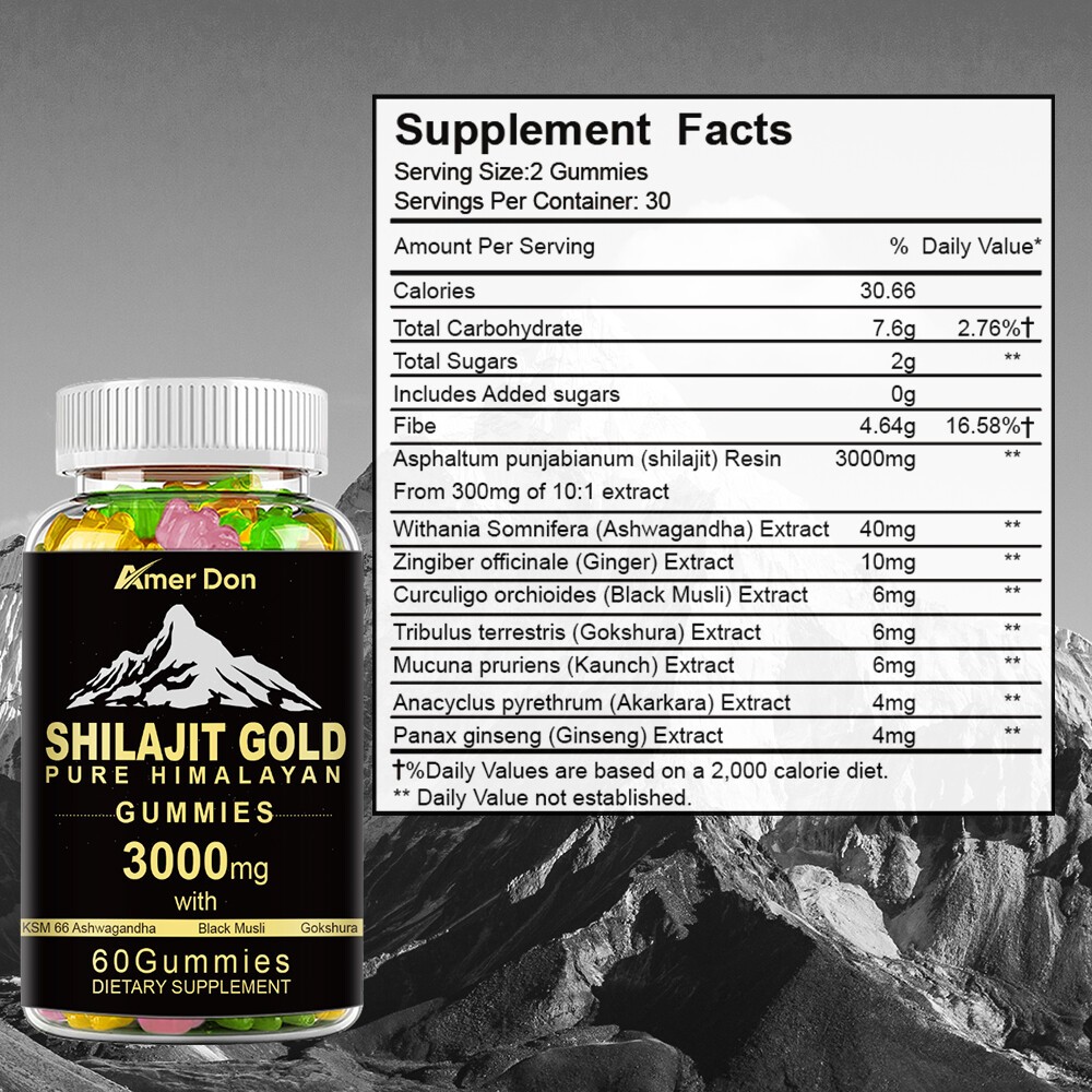 Himalayan Shilajit GOLD Gummies, Organic, Extremely Potent 3000 mg, Fulvic Acid
