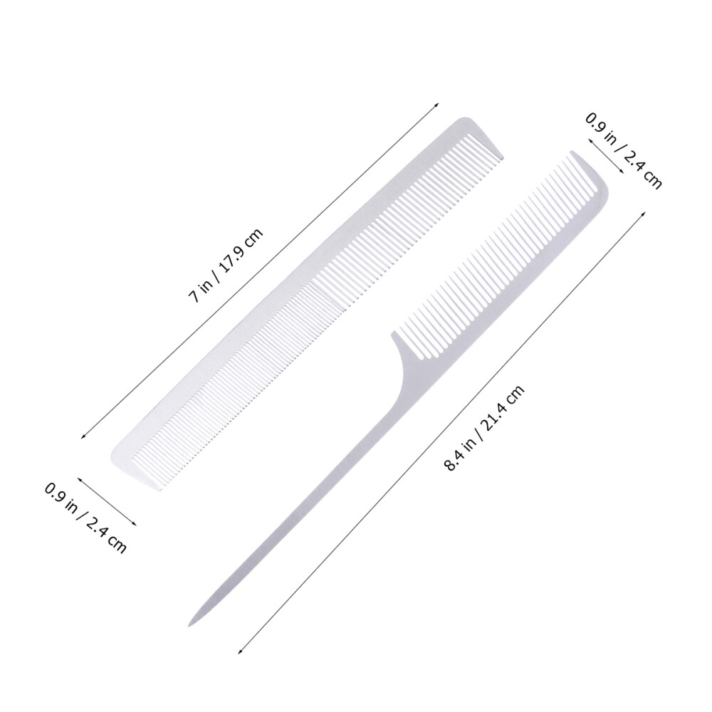 2PCS Steel Comb Hair Salon Comb Metal Teasing Combs Hair Fine Teeth Travel