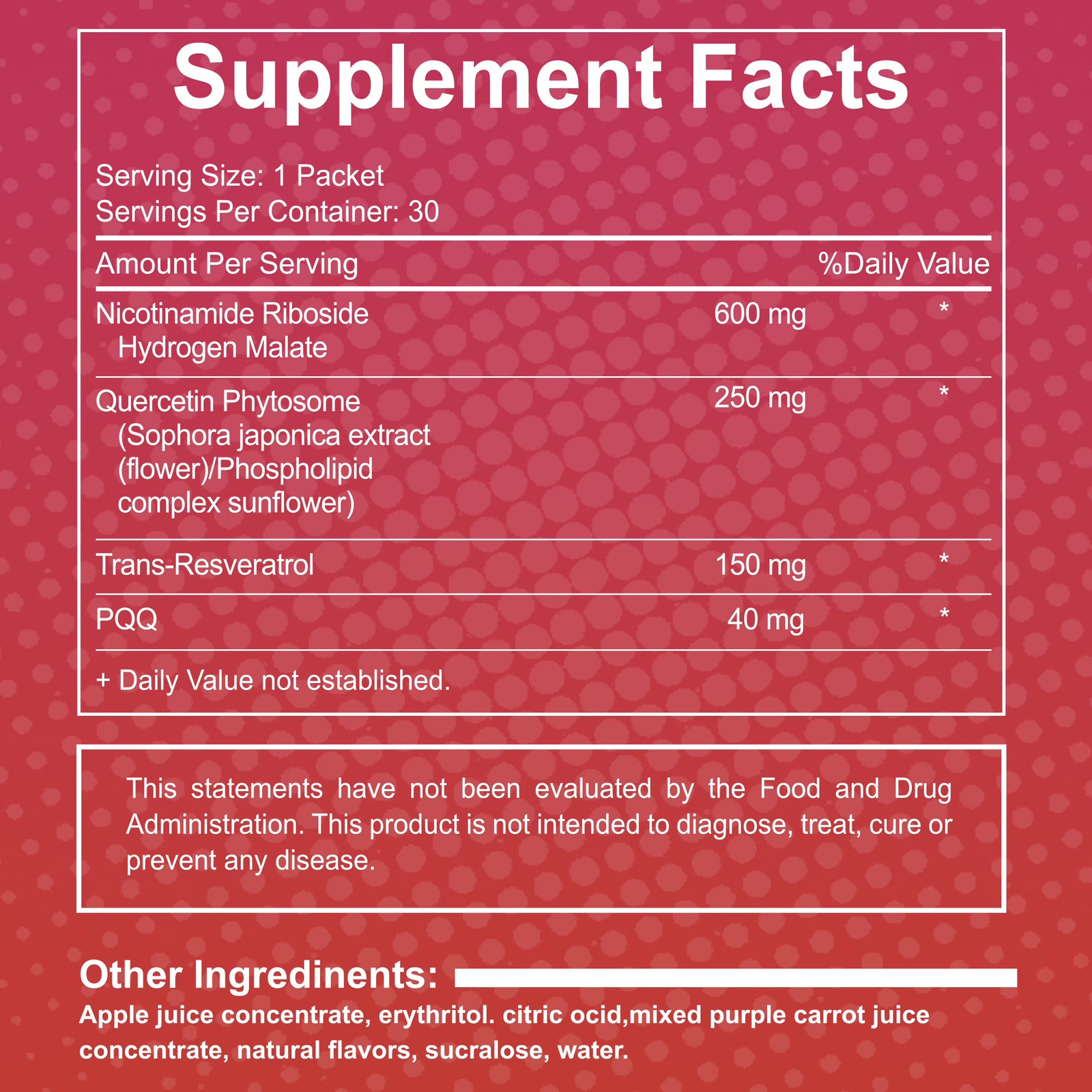 30Pcs DEZEN NAD+ 1000Mg Liquid Sachet, NAD Nicotinamide Riboside Resveratrol Sup