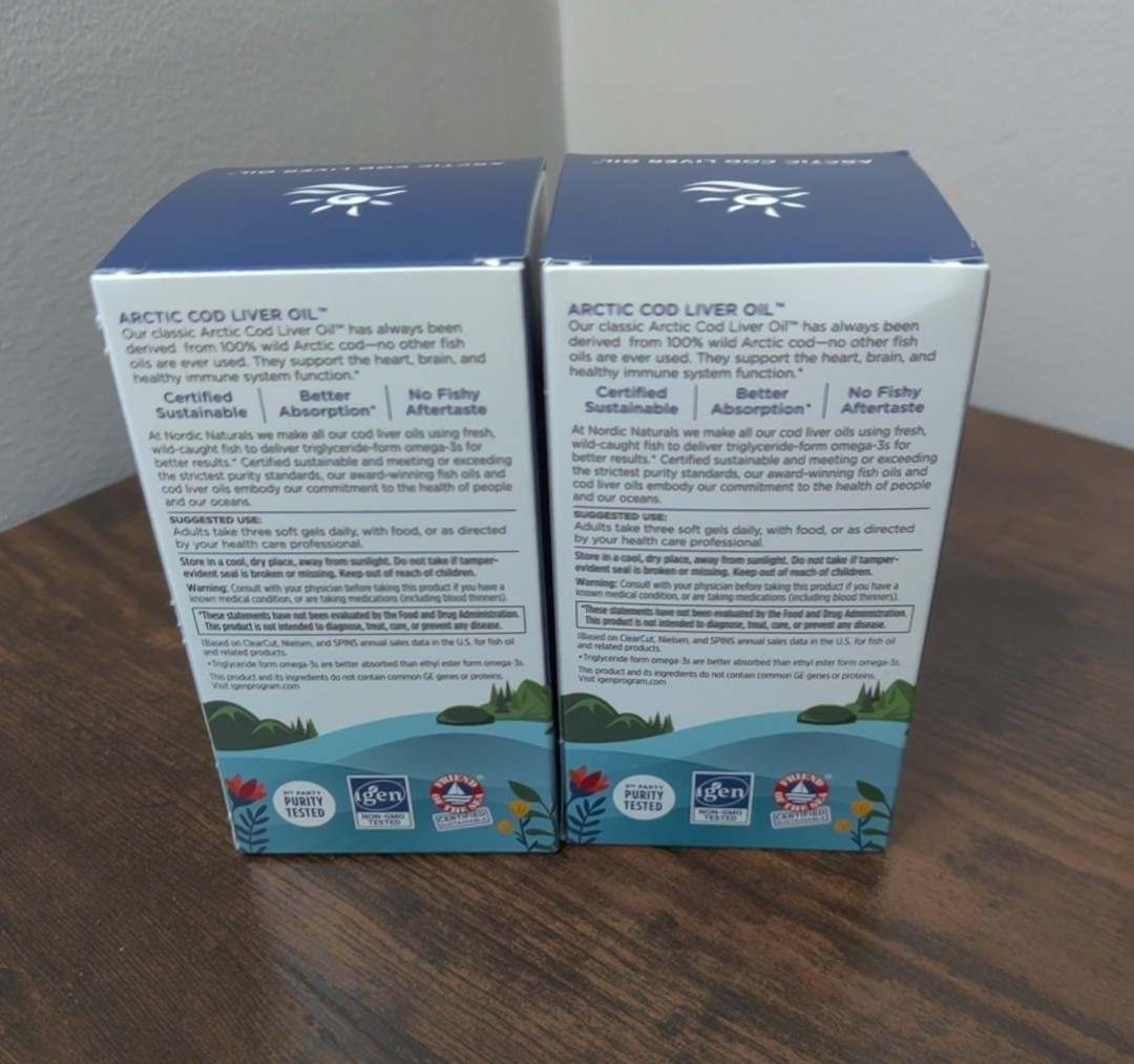 Nordic Naturals Arctic Cod Liver Oil Softgels Lemon 2×90 (180 Ct) Expire 07/27