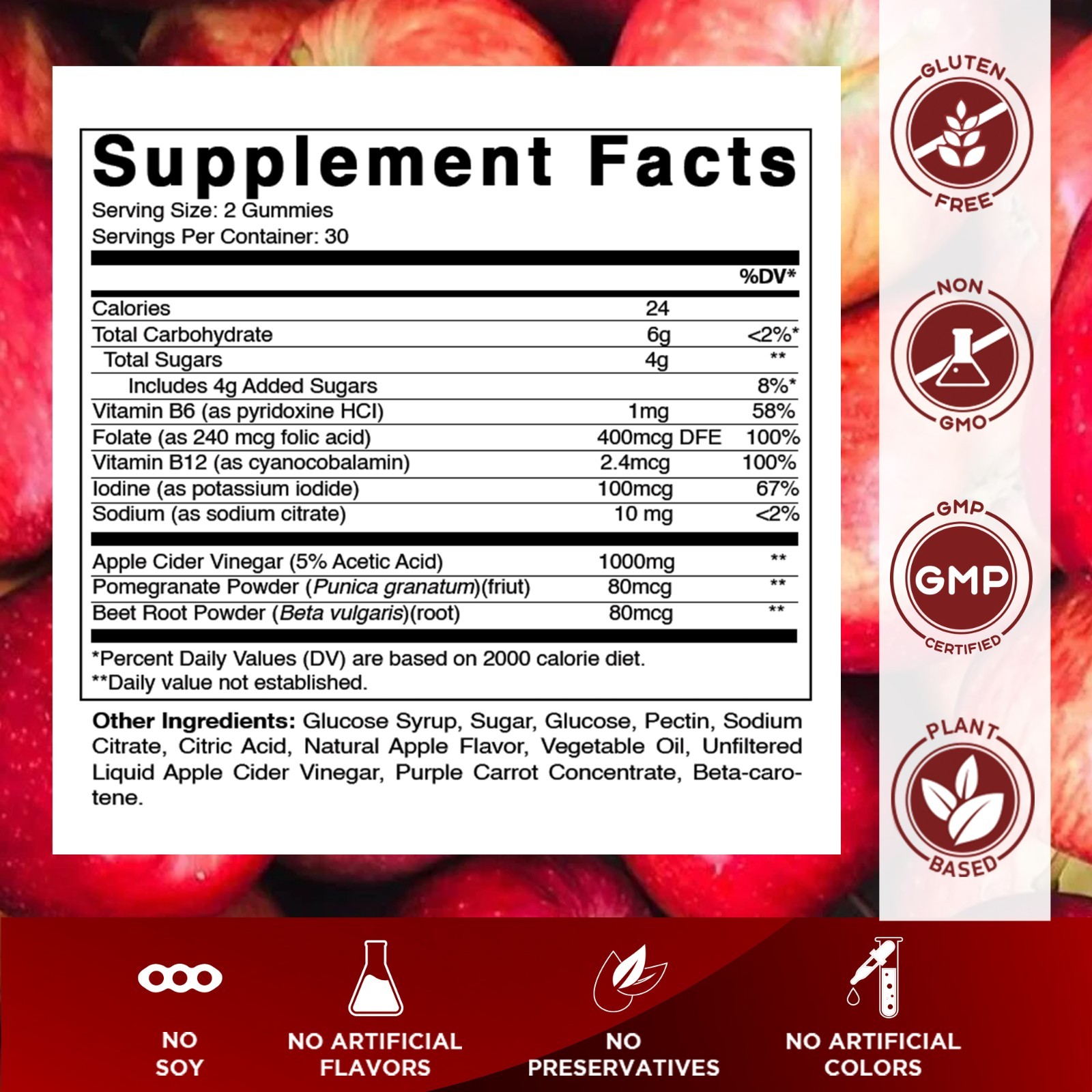 2 Pack Vitamatic Apple Cider Vinegar Gummies 1000mg per Serving – 60 Veg Gummies