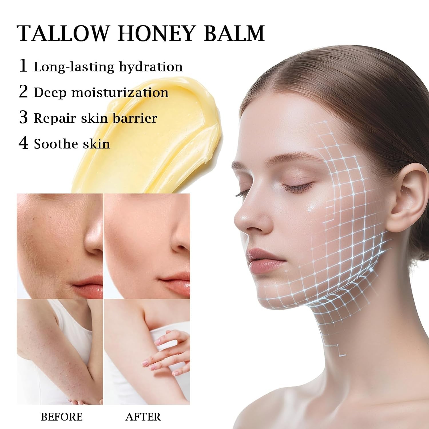 Natural Skin Repair Balm – 100% Grass Fed Beef Tallow & Hydrating Oils, 8.15 oz