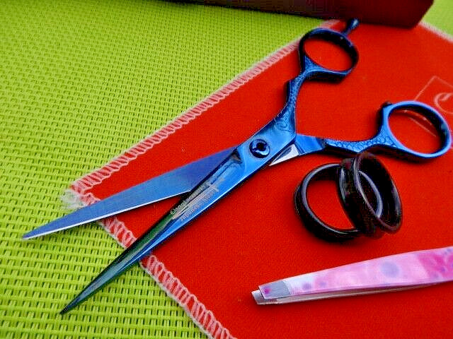 Money Back WRNTY_Titanium 5.5″ BLUE Hairdressing Scissors & Tweezers