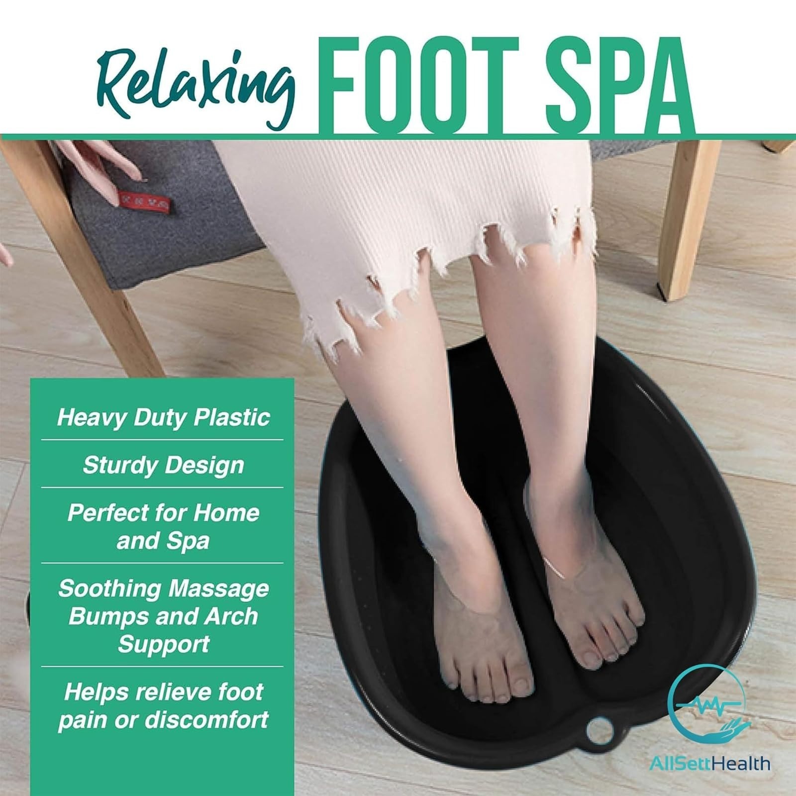 AllSett Health Foot Soaking Bath Basin – Large Spa Treatment for Feet
