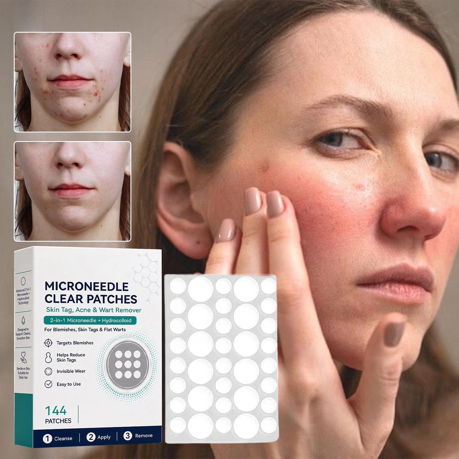 Curalona Microneedle Clear Patches, 2-in-1 Microneedle &Hydrocolloid Patch