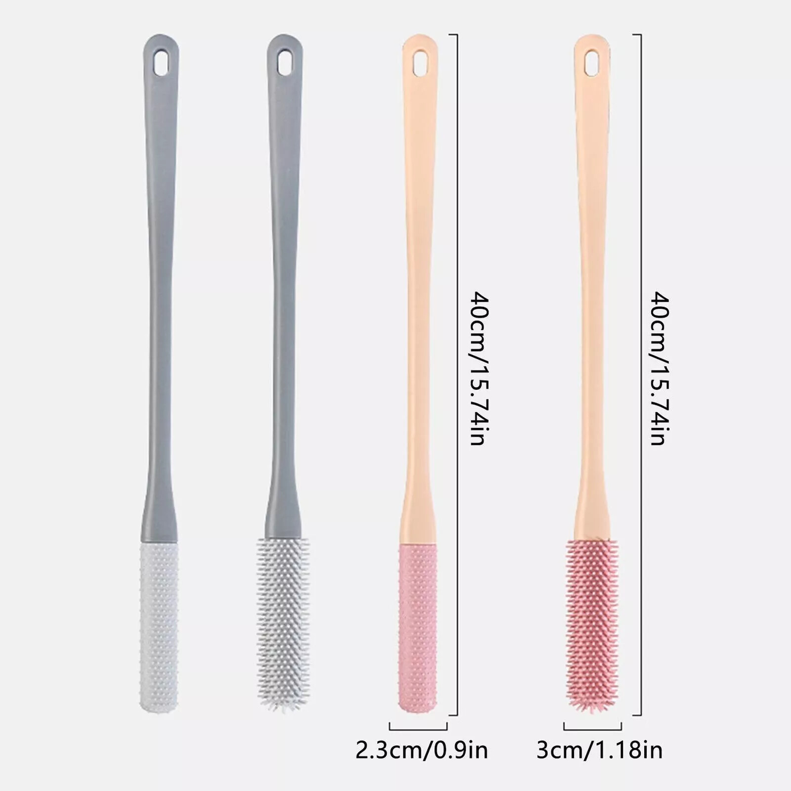 2× Toe Gap Cleaning Brush 15.7″ Foot Scrubber Silicone Shower Long Handle Brush