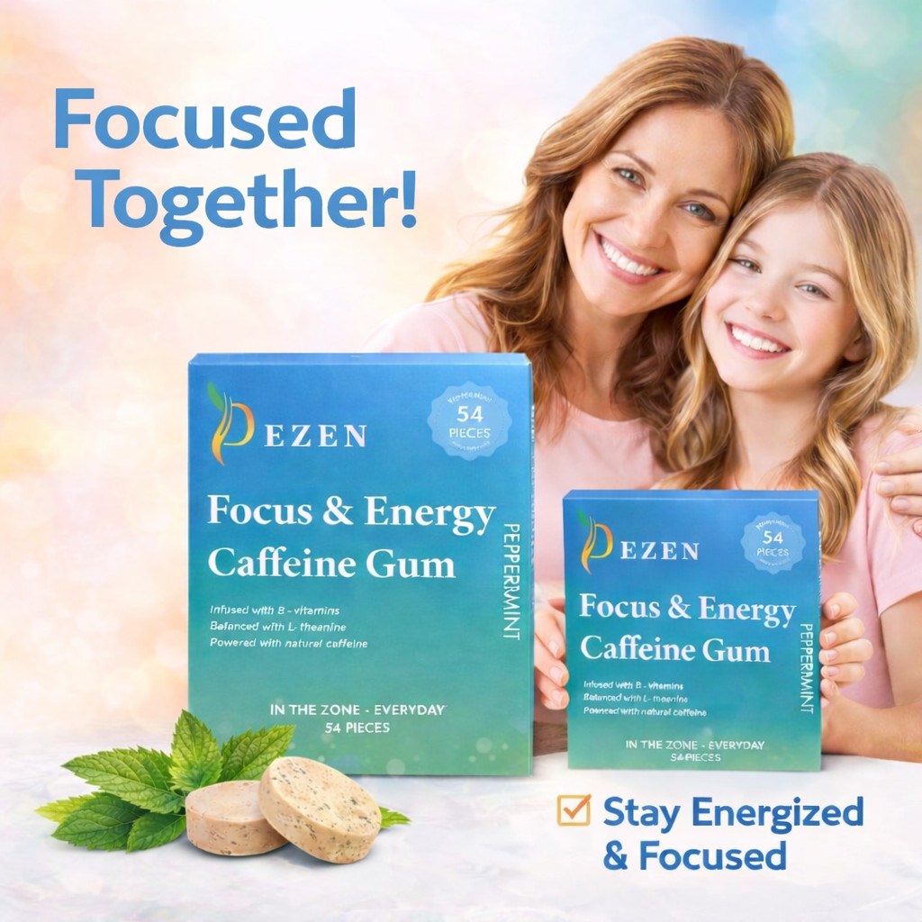 DEZEN Caffeine Energy Mint Gum Peppermint Flavor, 54 Pieces Fast Energy Boost