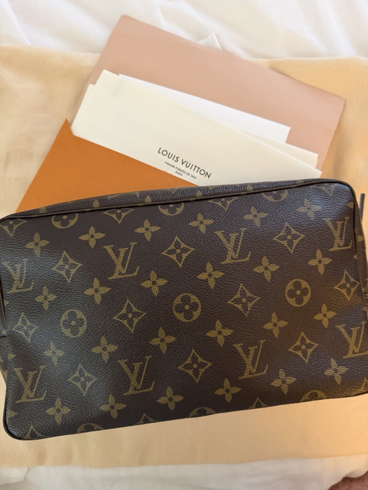 Louis Vuitton Trousse 28 Monogram Leather Brown Makeup Bag Zipper 11 in