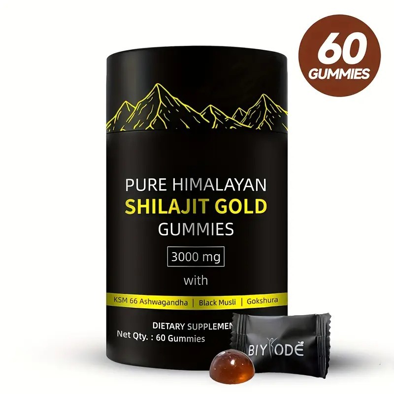 Pure Himalayan Shilajit Gold Gummies with Ashwagandha, and Gokshura , 60 Gummies